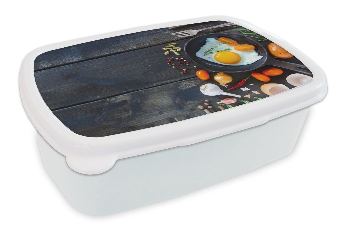 Lunchbox für Kunststoff, weiß Jungs MuchoWow - (2-tlg), Brotdose, Kochen für Mädchen Brotbox Frühstück, Erwachsene, - Ei und Kinder und