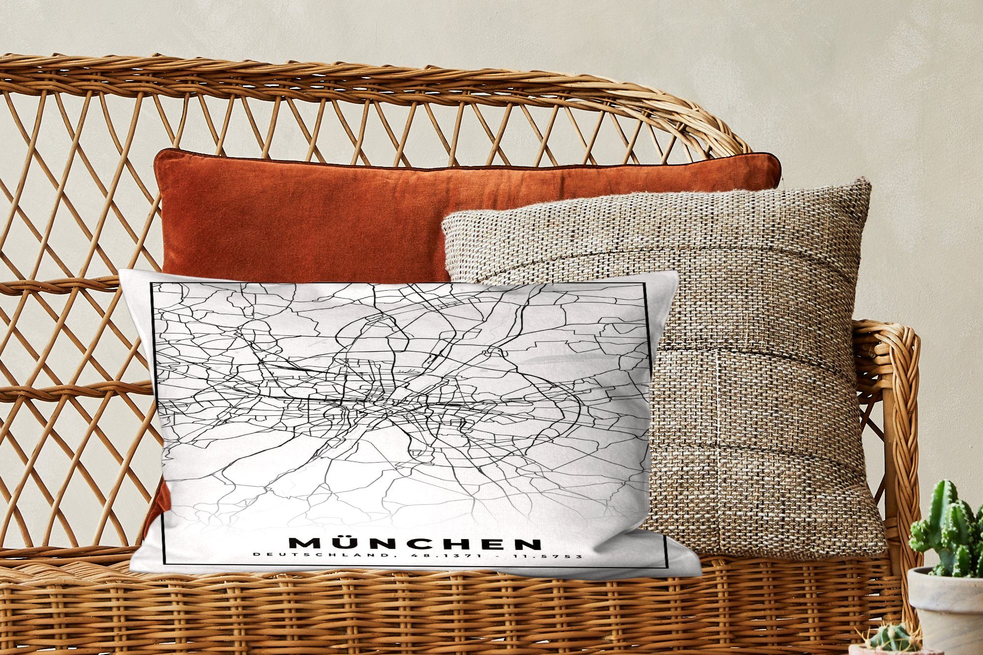 MuchoWow Dekokissen München Stadtplan, Dekoration, - Wohzimmer - Füllung, Schlafzimmer Karte mit Dekokissen Zierkissen