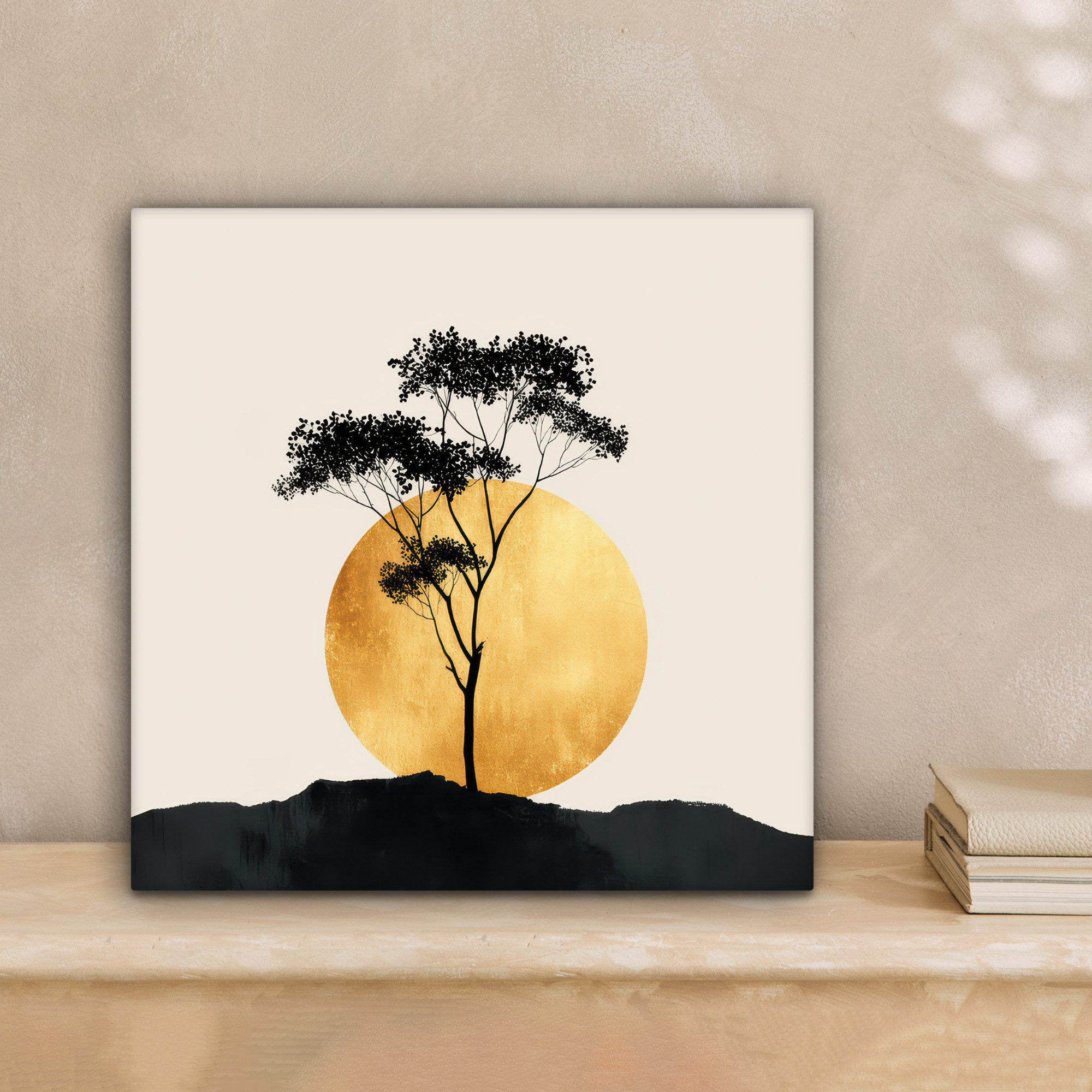 OneMillionCanvasses® Leinwandbild Schwarzer Baum - Goldener günstig online kaufen