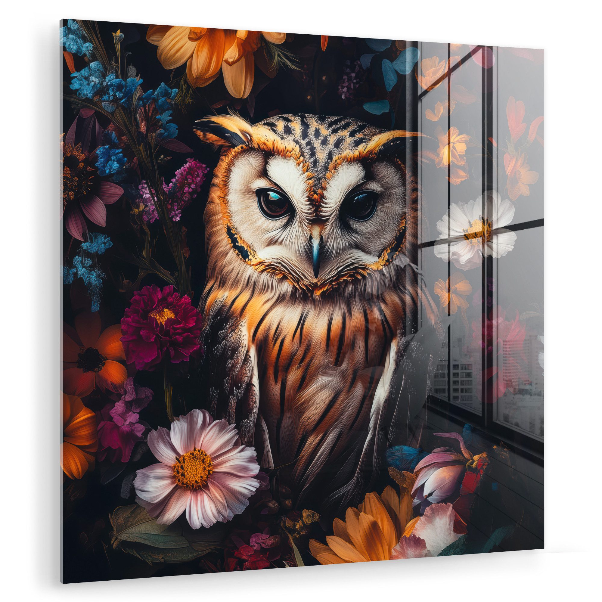 MuchoWow Acrylglasbild Eule - Blumen - günstig online kaufen