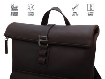 PURE Leather Studio Laptoprucksack POLIS Pull-Up, Echtleder Rolltop Backpack Lederrucksack für Notebooks bis 15,6 Zoll