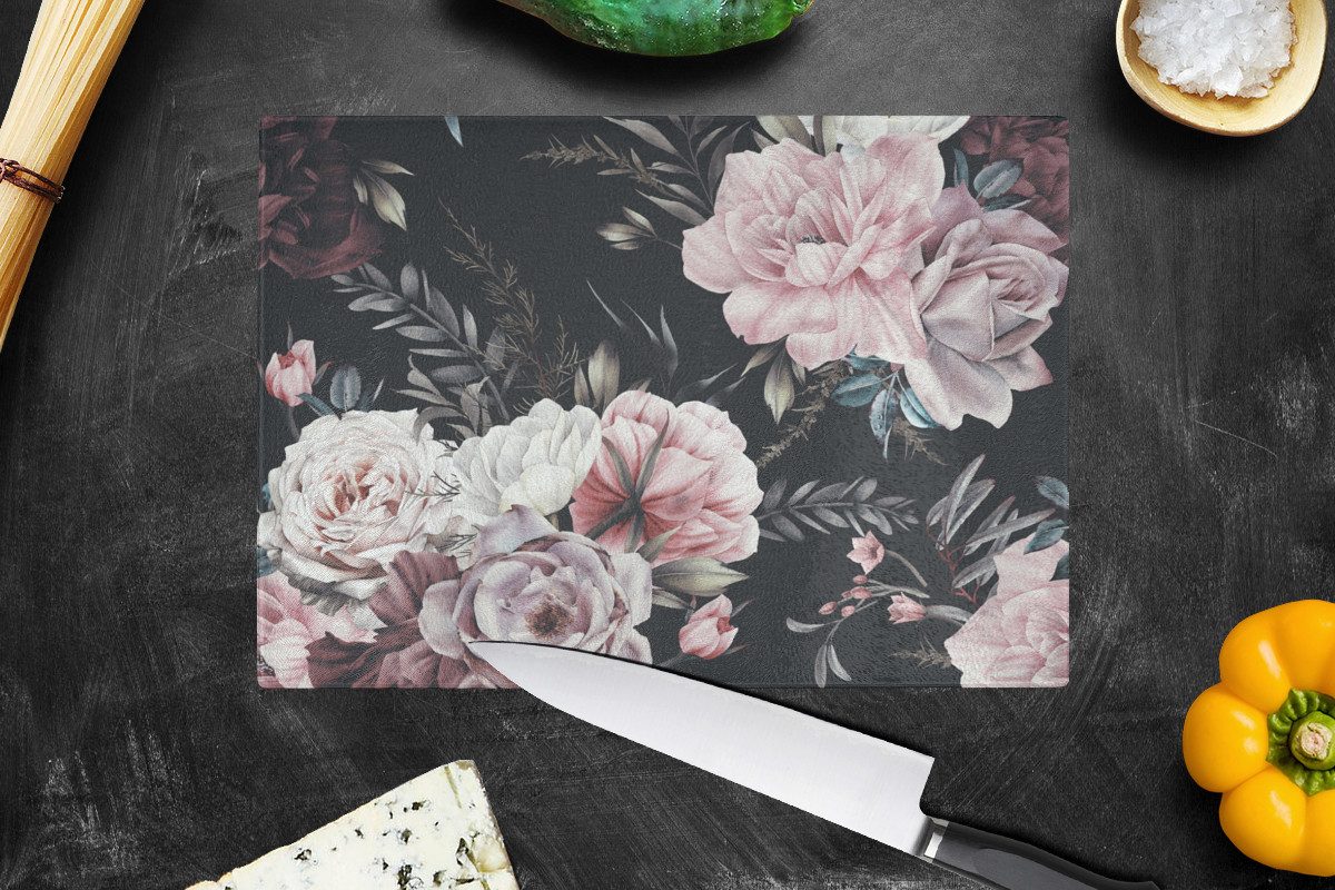 MuchoWow Schneidebrett Vintage - Rosen - Romantisch - Blumen, Glas, Schneidebrett Glas, Küchenbrett, Rutschfest, 28x20 cm – Bild 4 von 5