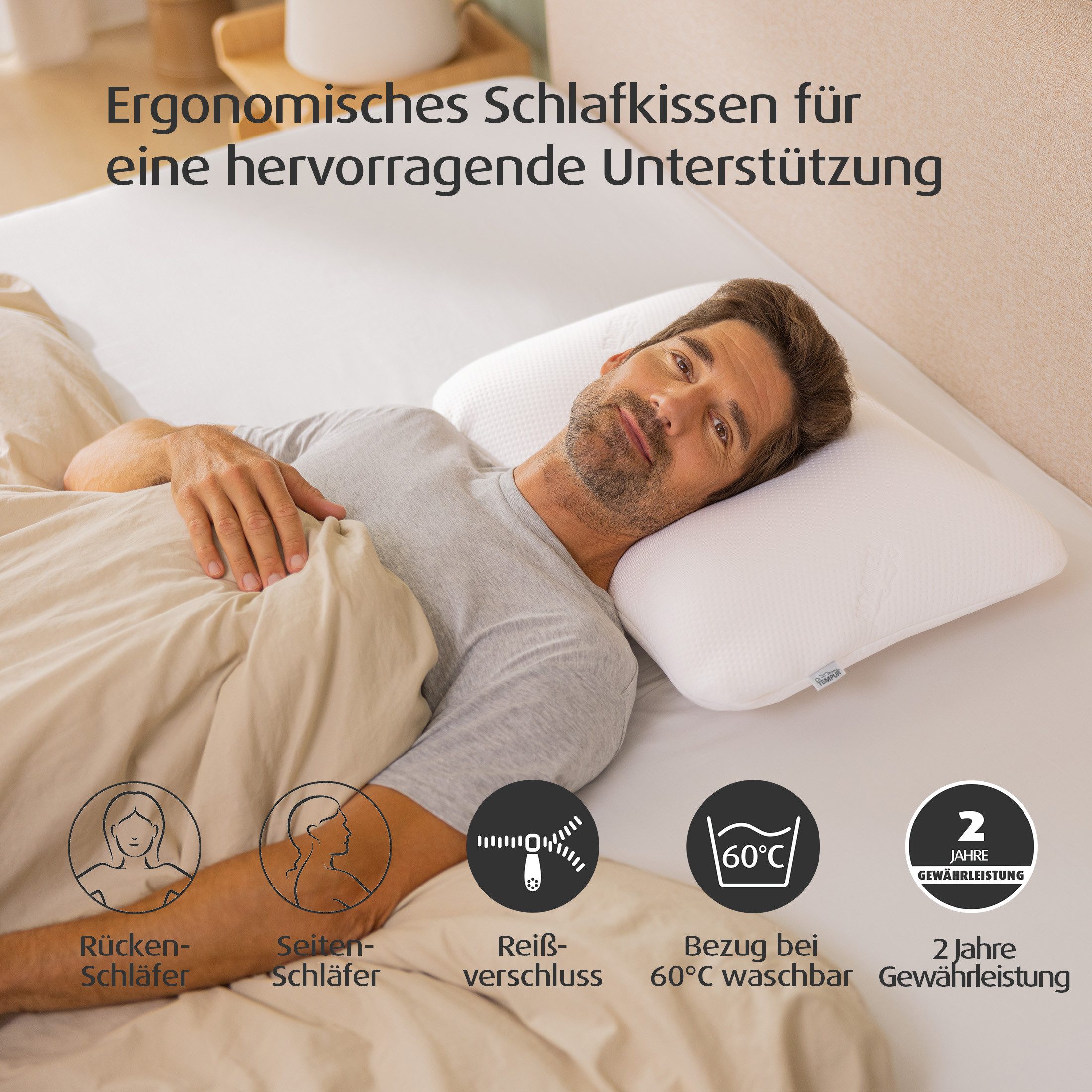 Tempur Schlafkissen TEMPUR® Symphony ergonomisches Memory Foam, Memory Foam, druckentlastend