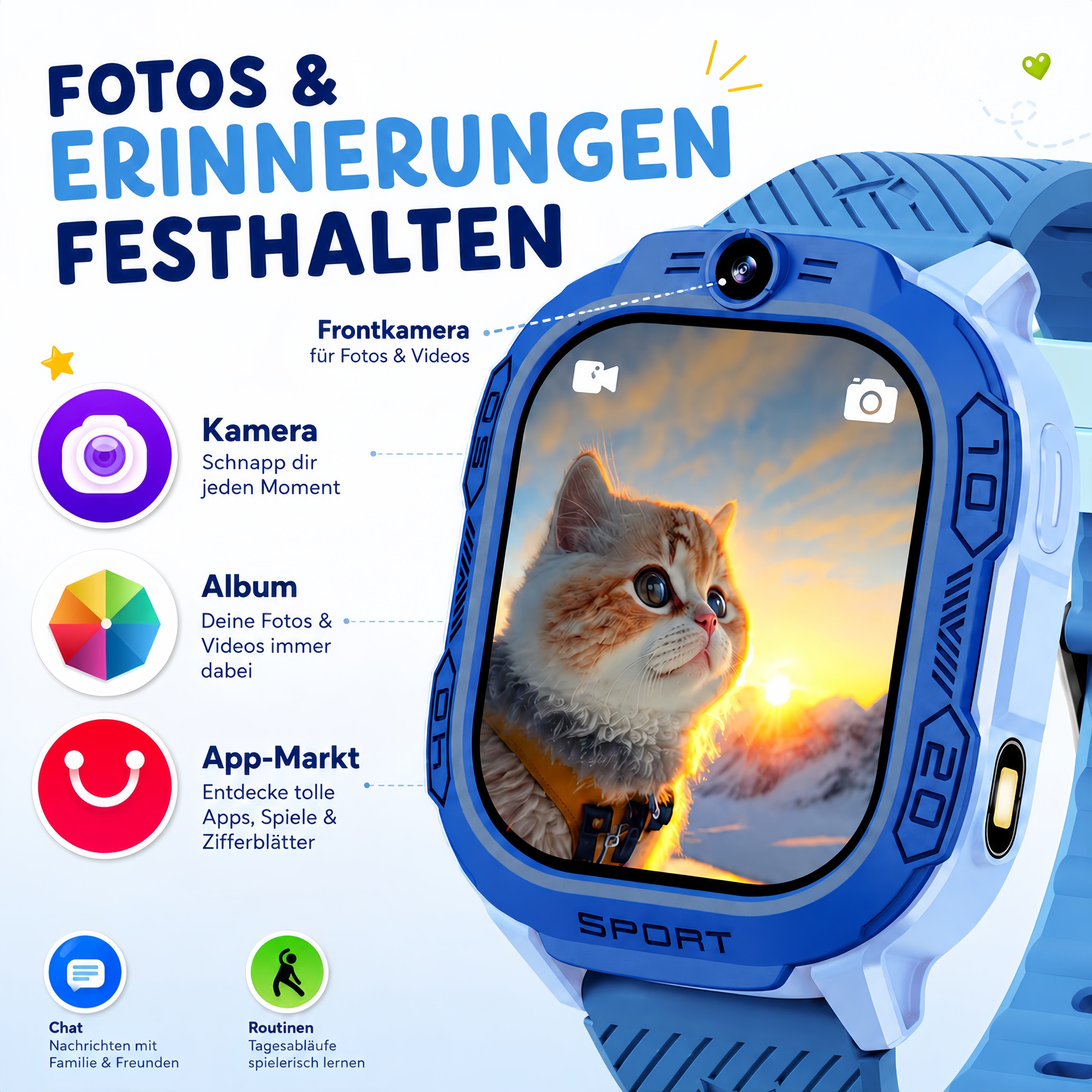 ibettertec Kinderuhr Kinder Smartwatch 4G GPS Uhr mit Telefon, Kamera, SOS Smartwatch (20 cm) Taschenlampe & Trageband, Kinderuhr mit Touchscreen, Anruf, Videoa – Bild 3 von 5