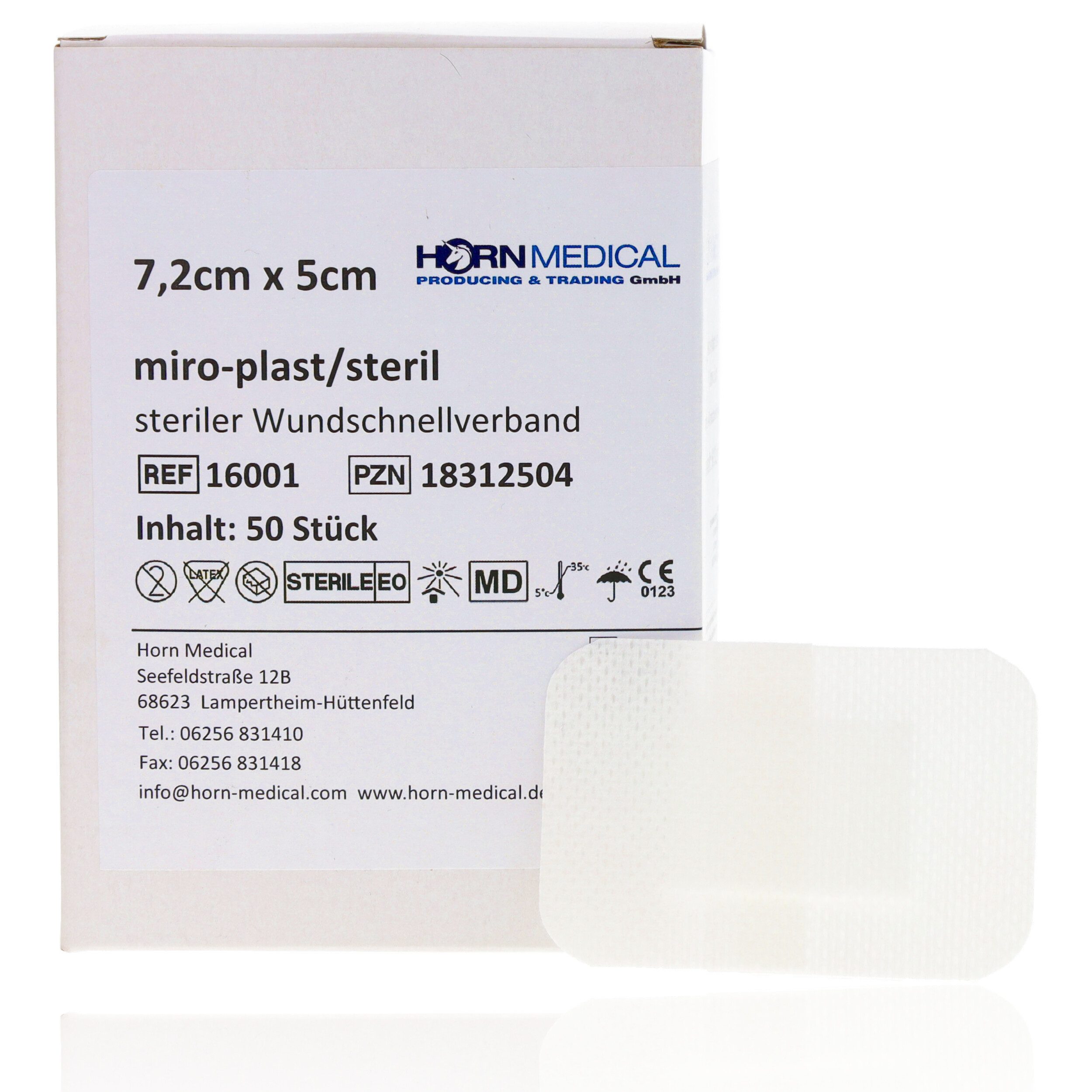 Wundpflaster Horn Medical miro-plast Wundschnellverband steril 7,2 x 5cm 50Stk