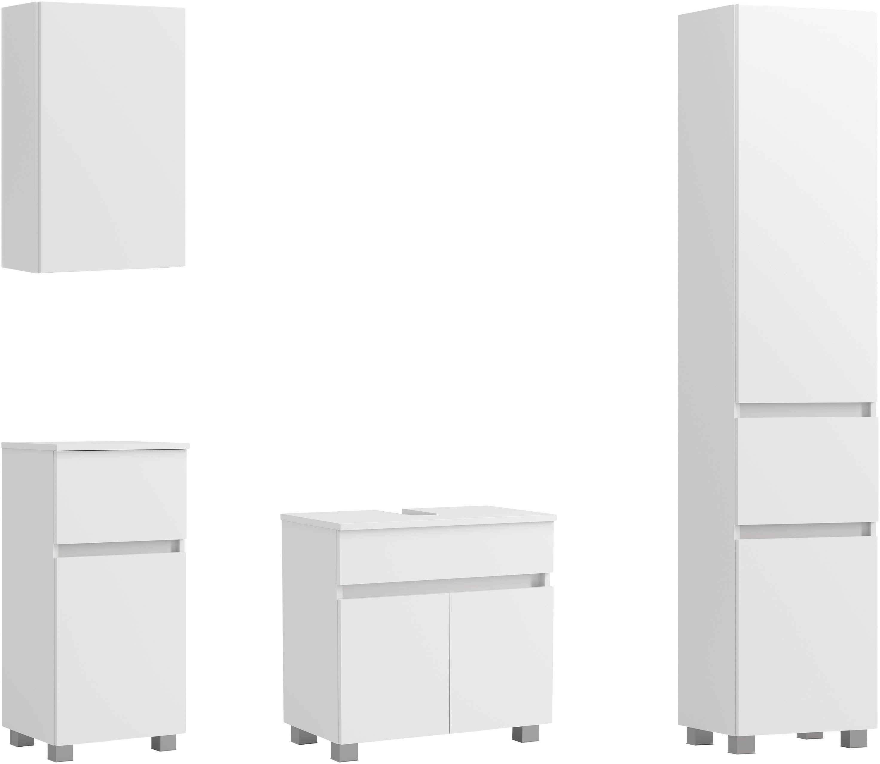 OTTO home Badmöbel-Set BOZEN, 4-tlg. Unterbecken-Set - Seitenschrank, (Badezimmerschrank, Badschrank, Stauraum, Badmöbel, Schrank), Umfangreicher Typenplan für viele Badlösungen, flexibel kombinierbar