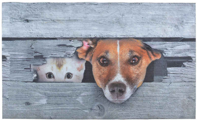Fußmatte, esschert design, Türmatte Kuckuck! Hund & Katze aus Polyester