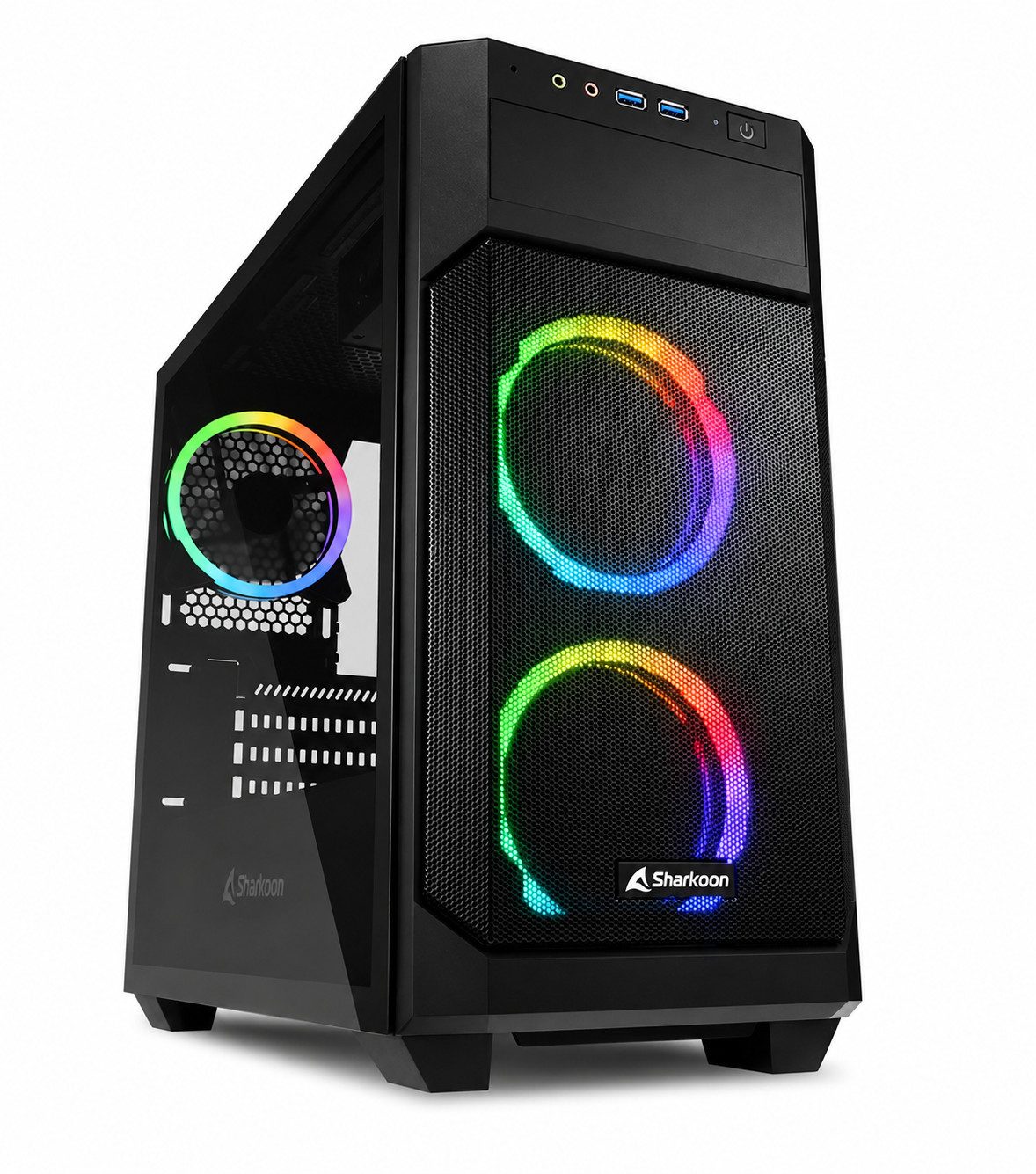 Sharkoon PC-Gehäuse V1000 PC Gehäuse Micro-Tower Gaming Computergehäuse RGB Micro ATX, RGB Gaming Gehäuse Computergehäuse Micro PC Computer Gaming Tower