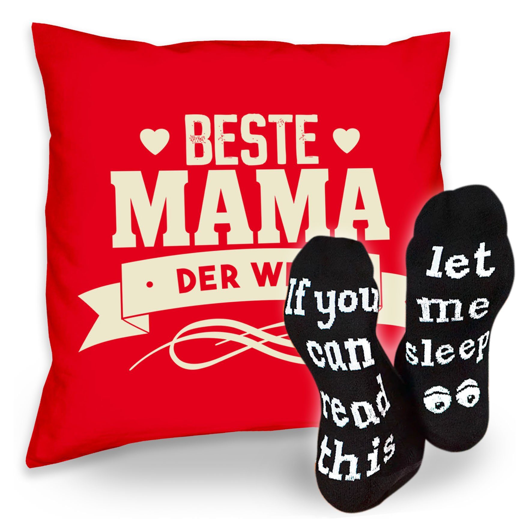 Soreso® Dekokissen Kissen Beste Mama der Welt & Sprüche Socken Sleep, Geschenk Geburtstagsgeschenk rot