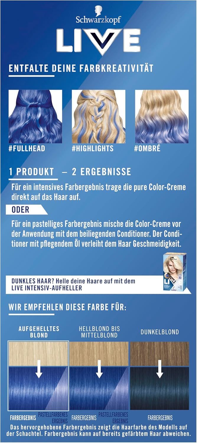 Schwarzkopf Haarfarbe Live Ultra Brights 095 Electric Blue, Ohne Ammoniak