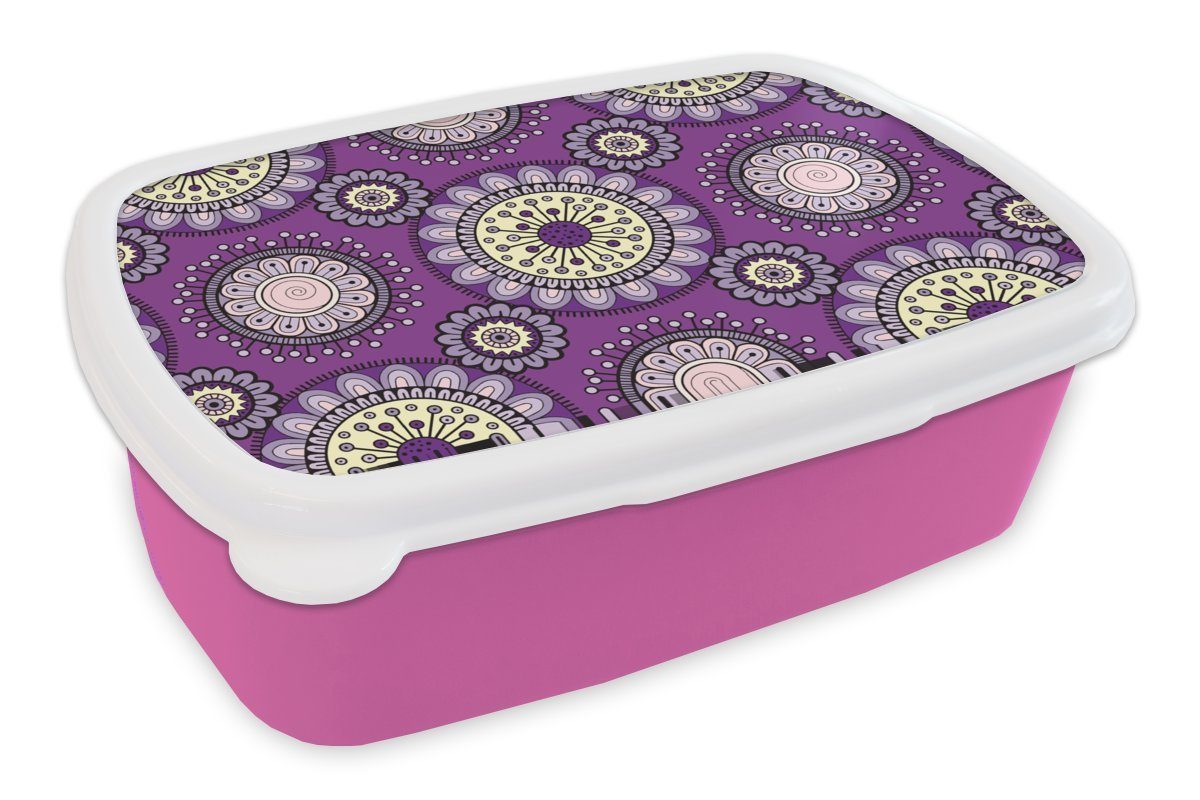 Muster Erwachsene, Mädchen Brotdose Lunchbox (2-tlg), Kunststoff, Mädchen Brotbox MuchoWow - - Kinder, - Kinder Kunststoff Kinder, rosa - - Blumen für Mädchen, Lila - Snackbox,
