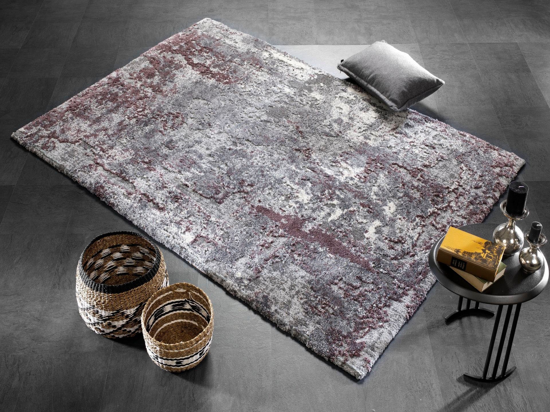 OCI DIE TEPPICHMARKE Teppich JUWEL LIRAY, auch als Läufer und in Rund, rechteckig, Höhe: 20 mm, Kurzflor, Wohnzimmer, Marmor Optik, Hoch Tief Effekt, dichte Qualität