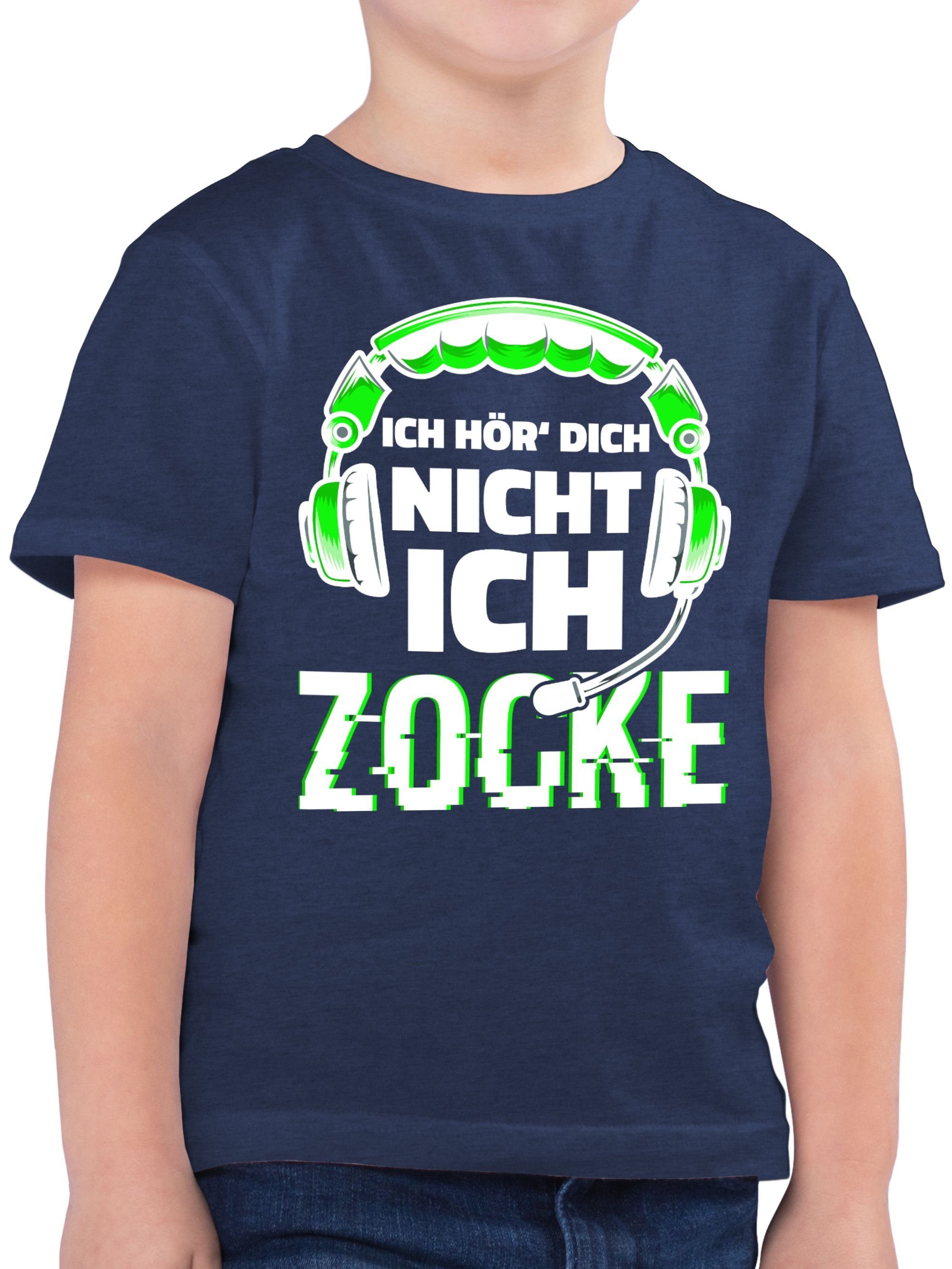 T-Shirt Ich hör dich nicht ich zocke Headset Glitch Weiß Grün