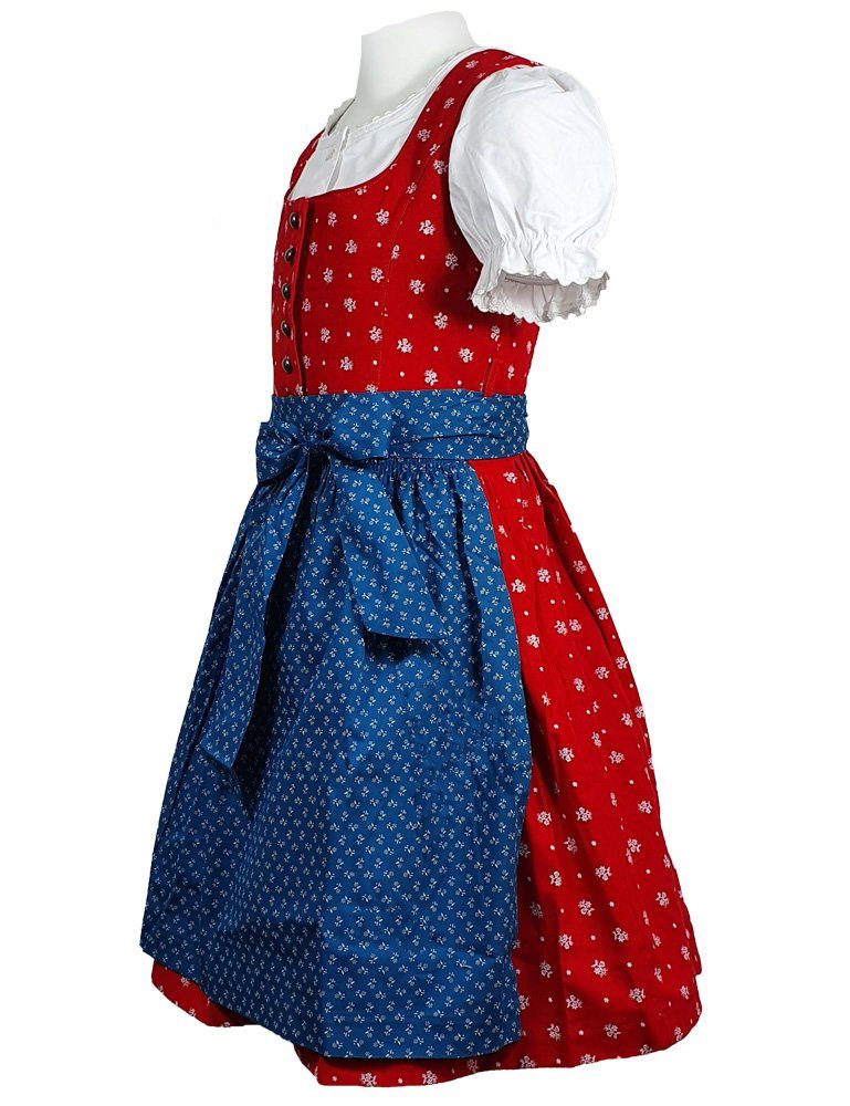 Maddox Dirndl Kinder Kleid mit Trachtenkleid / Blau, Blümchenmuster Bluse "Elli" (3-tlg) Rot mit - Mädchen