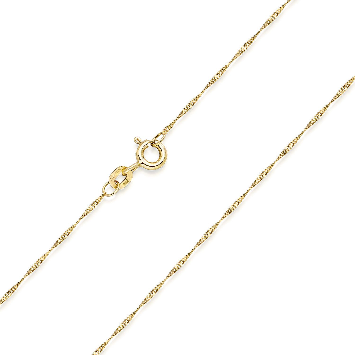 Materia Goldkette Damen Mädchen Gold Singapurkette gedreht K87, 585 Gelbgold, diamantiert