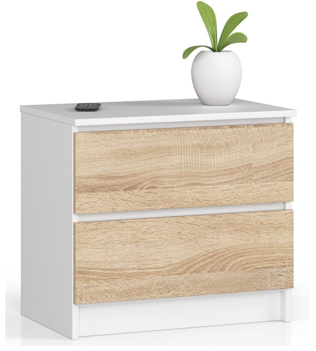 Home Collective Kommode 60 cm breit Holz Highboard Sideboard für Flur Schlafzimmer Wohnzimmer (Kommode Schlafzimmer Kommode mit Schubladen Holz Schrank), Kinderzimmer Organizer, 55 cm hoch mit 2 Schubladen weiß-sonoma