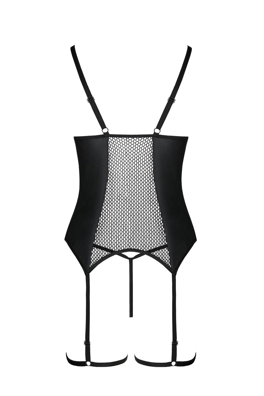 Passion Corsage Netz-Corsage Beth schwarz mit Strapse Kunstleder (Set)