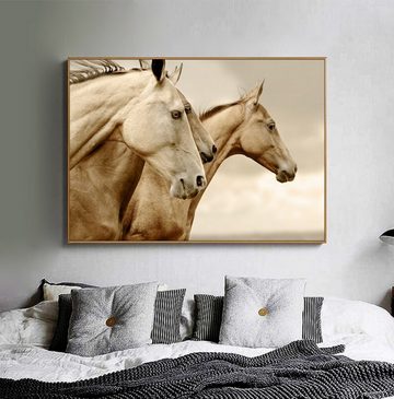 TPFLiving Kunstdruck (OHNE RAHMEN) Poster - Leinwand - Wandbild, Wilde Pferde in beigen und braunen Farbtönen (Verschiedene Größen), Farben: Leinwand bunt - Größe: 20x30cm