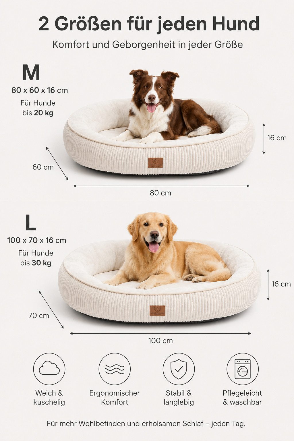 Warenhammer Hundebett Orthopädisches Premium Hundebett, flauschig weich, abnehmbar/waschbar, ca. 15-17 cm hohe Umrandung, weiches Flanell / herausnehmbare Innenmatratze