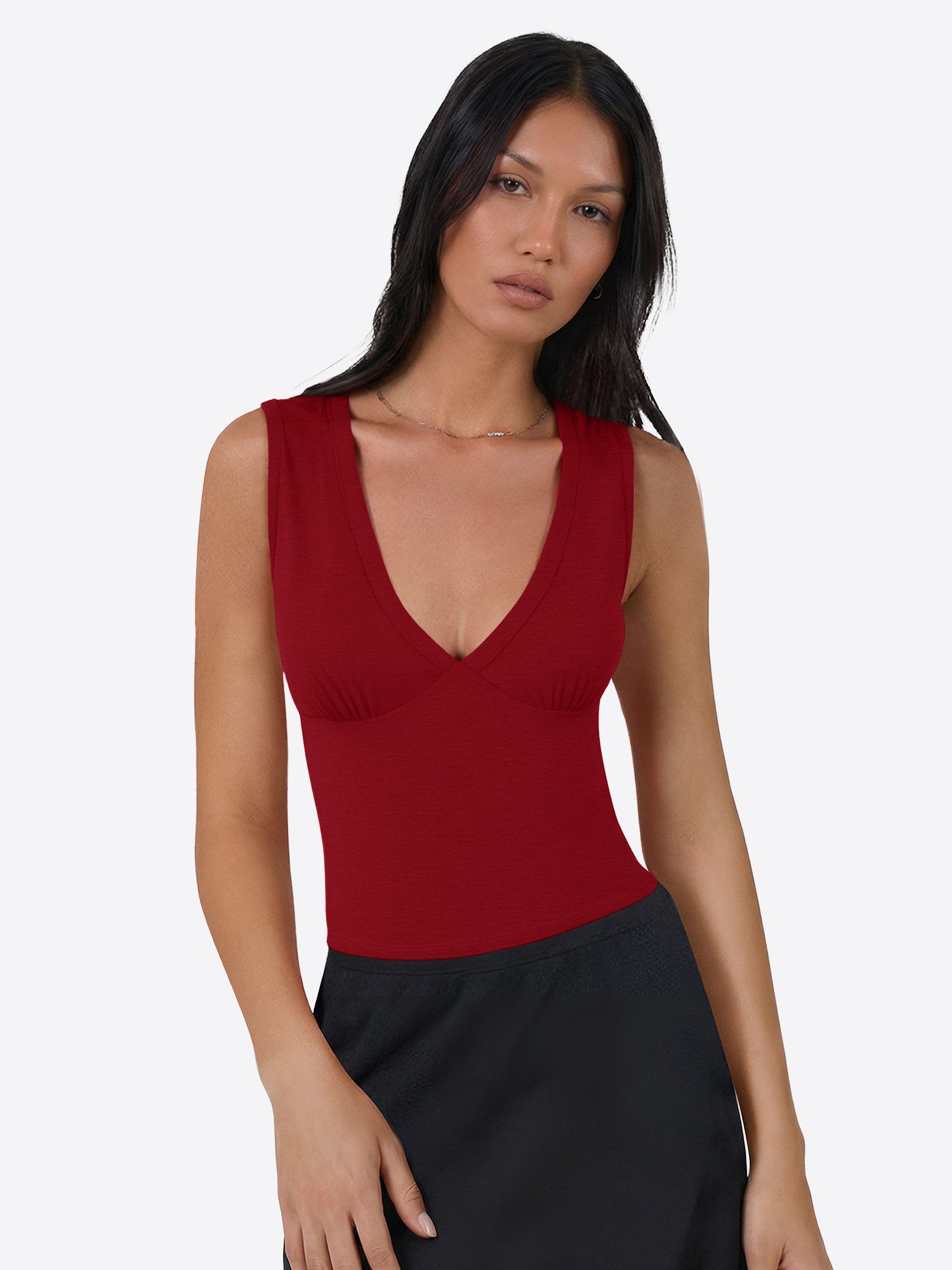 Imily Bela Tanktop Damen ärmelloses Top mit tiefem V-Ausschnitt Figurbetonend Basic (Packung, 1-tlg., 1per-Pack) in Unifarbe