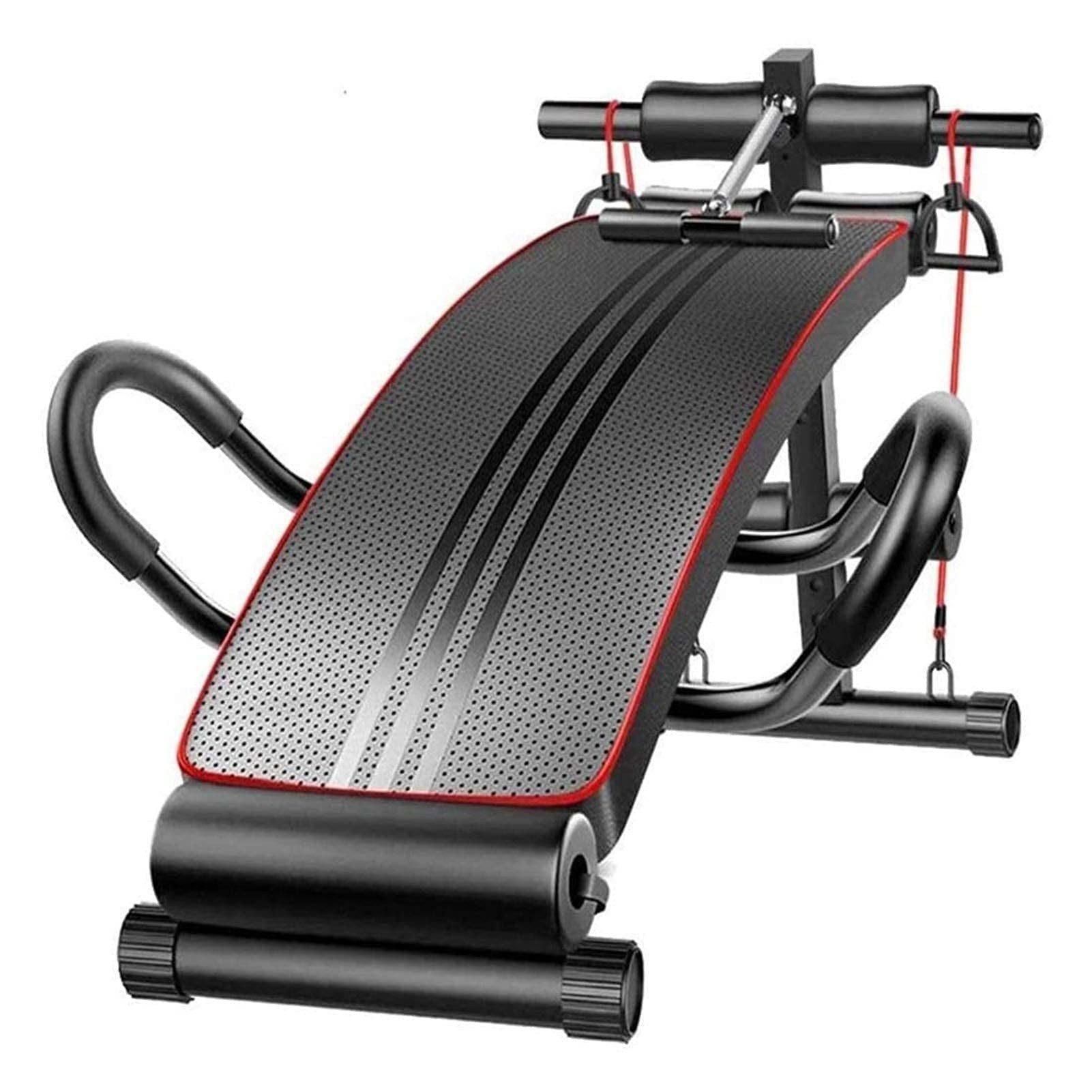 Warmounts Bauchtrainer Multifunktionale Sit-Up-Bank höhenverstellbar mit Widerstandsbändern (Feder-Ruderzugstange, Ganzkörper Trainingsbank, Schrägbank), für Sit-Ups, Beinheben, Liegestütze, Hause Gym Fitness