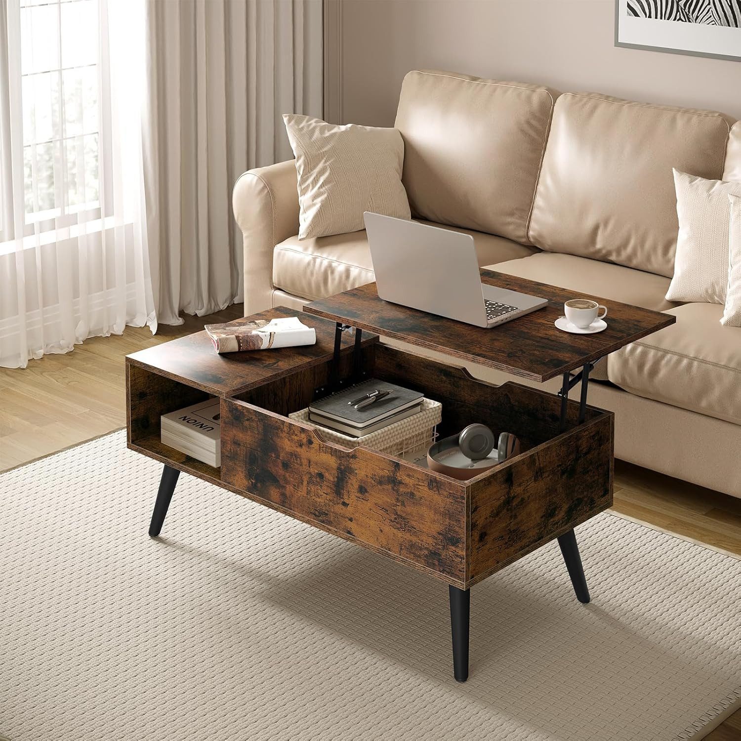 Woltu Couchtisch (1-St), Verstecktes Fach unter der Tischplatte, Anhebbare günstig online kaufen