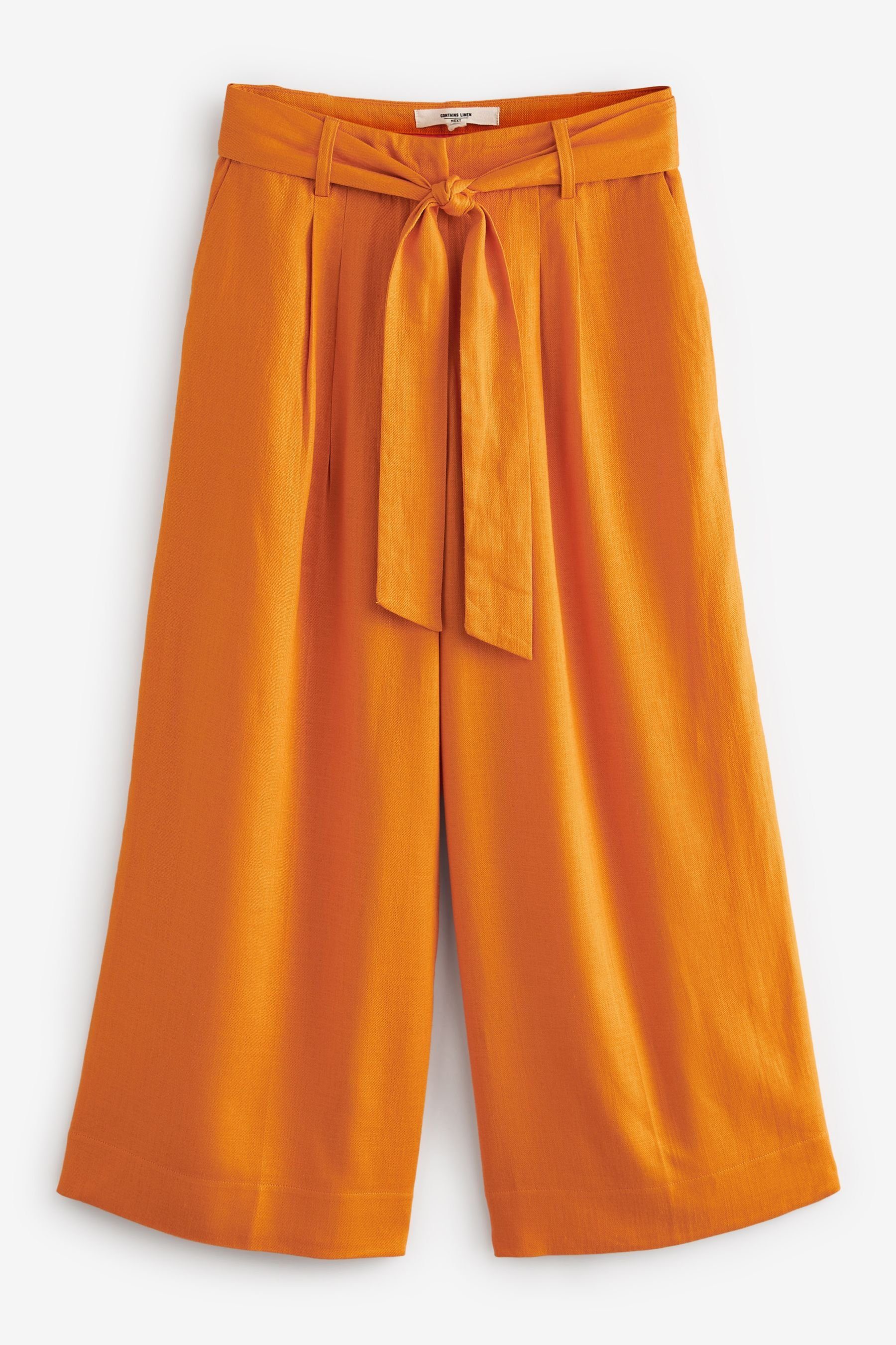 Next Palazzohose Verkürzte Hose aus Leinengemisch mit Bindegürtel (1-tlg) Orange