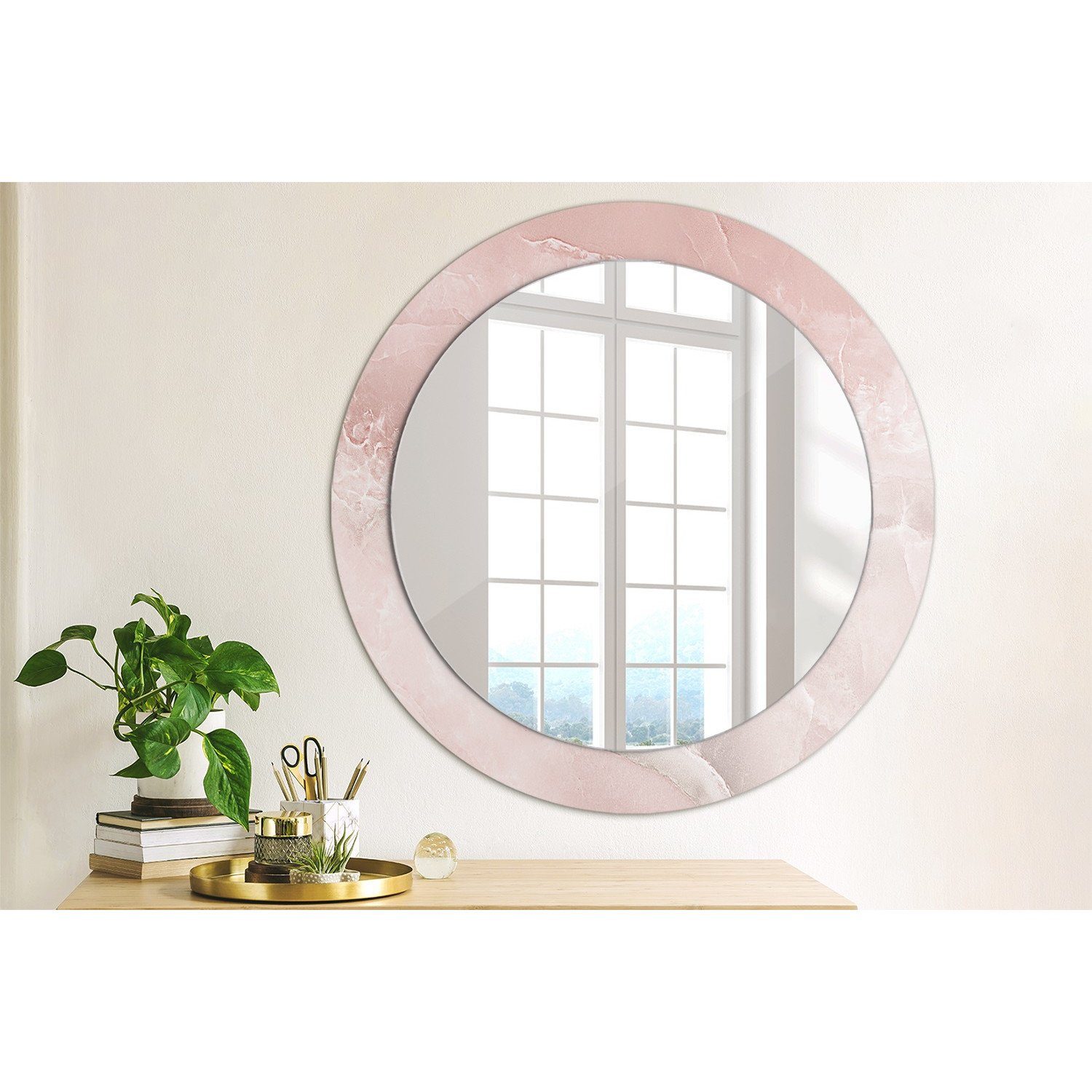 Tulup Dekospiegel mit Aufdruck Badezimmerspiegel Wandspiegel Rundspiegel Rund: Ø70 cm, Wohnzimmer Spiegel