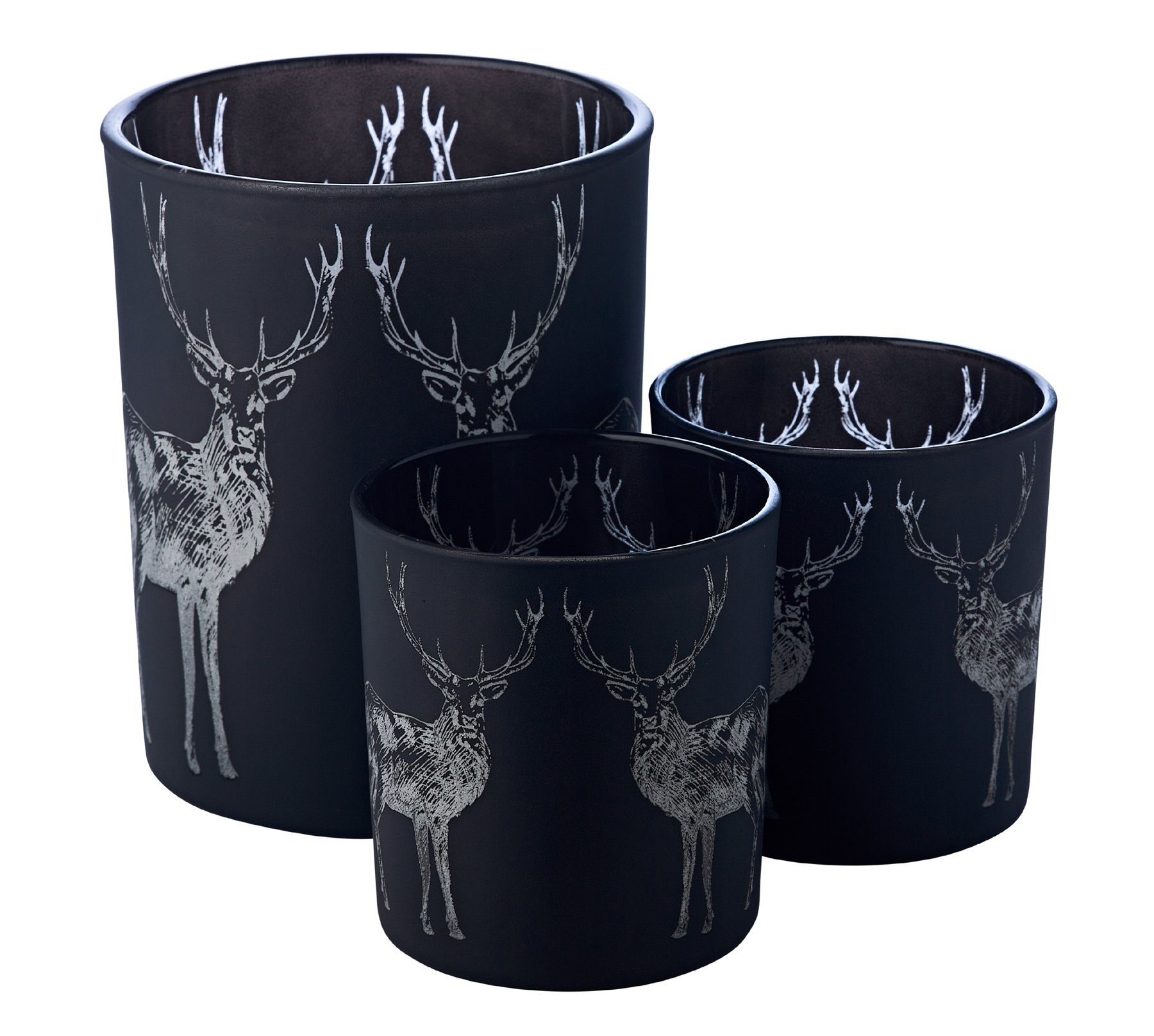 EDZARD Windlicht Tiu 8 cm Teelichtglas im Ø cm, 7 Kerzenglas-Set zeitlosen Design, Teelichter in Hirsch-Motiv mit (2er-Set), für Gold-Optik, Höhe