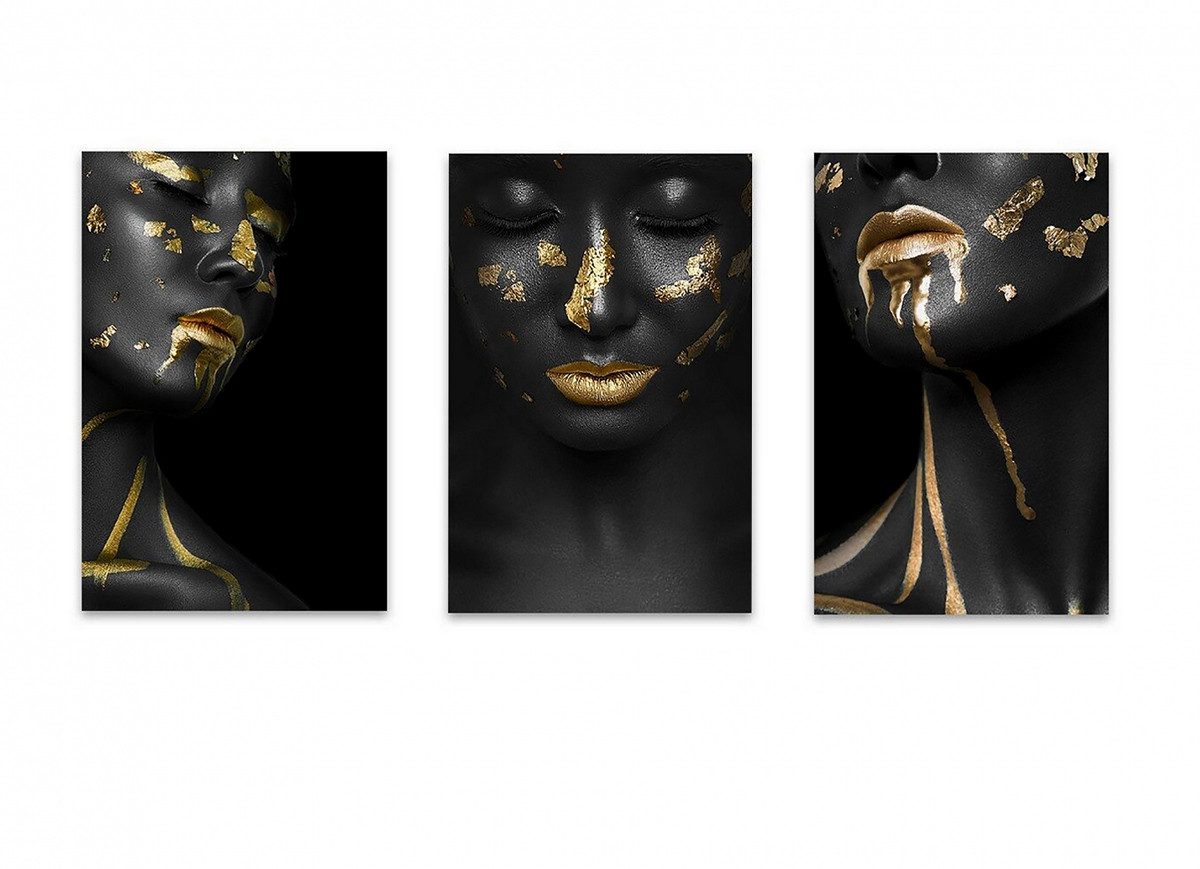 TPFLiving Kunstdruck (OHNE RAHMEN) Poster - Leinwand - Wandbild, Afrikanische Schönheit - Auch im Dreier-Set (Leinwand Wohnzimmer, Leinwand Bilder, Kunstdruck), Farben: gold und schwarz - Größe: 10x15cm