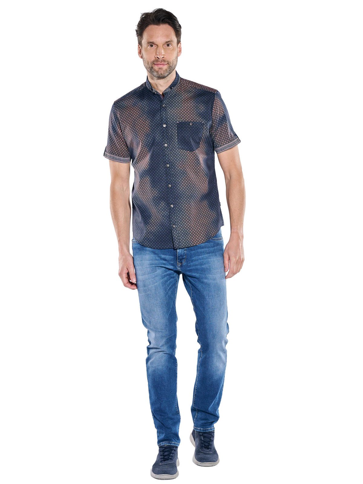 Engbers Kurzarmhemd Herren Kurzarmhemd mit Batik-Print und Stretch-Komfort, Rosa