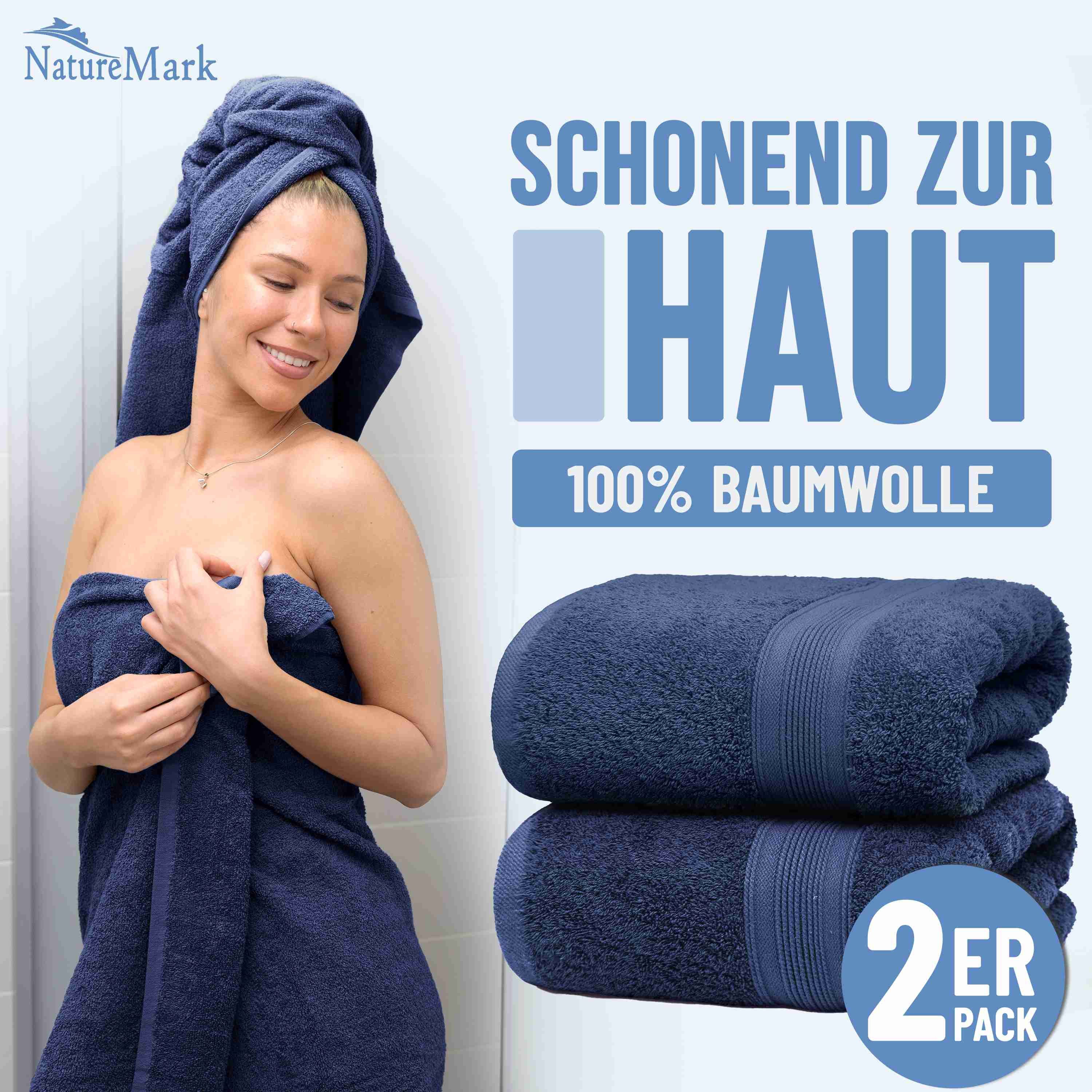 NatureMark Badetuch 2er-Set Frottier Badetücher 100x150cm, 100% Baumwolle ( günstig online kaufen