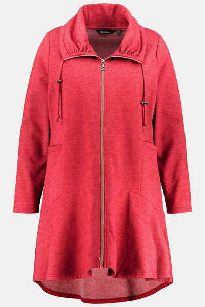 Ulla Popken Sweatjacke Long-Sweatjacke Stehkragen A-Linie Volantsaum