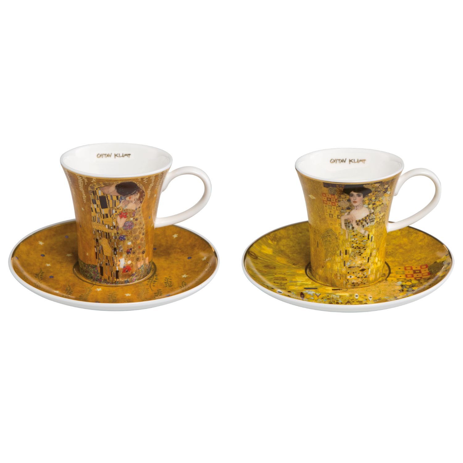Goebel Espressotasse Gustav Klimt, Porzellan, Spülmaschinengeeignet, Gold, Der Kuss + Adele Bloch-Bauer, H: 8cm