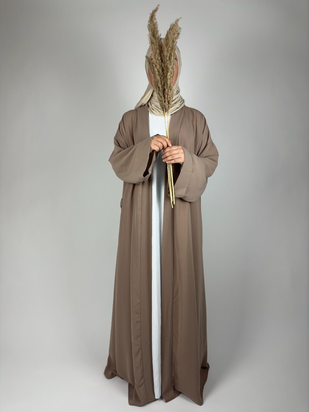 Aymasal Maxikleid Kimono Hafsa Abaya Kaftan Cardigan islamische Kleidung Gebetskleidung beige