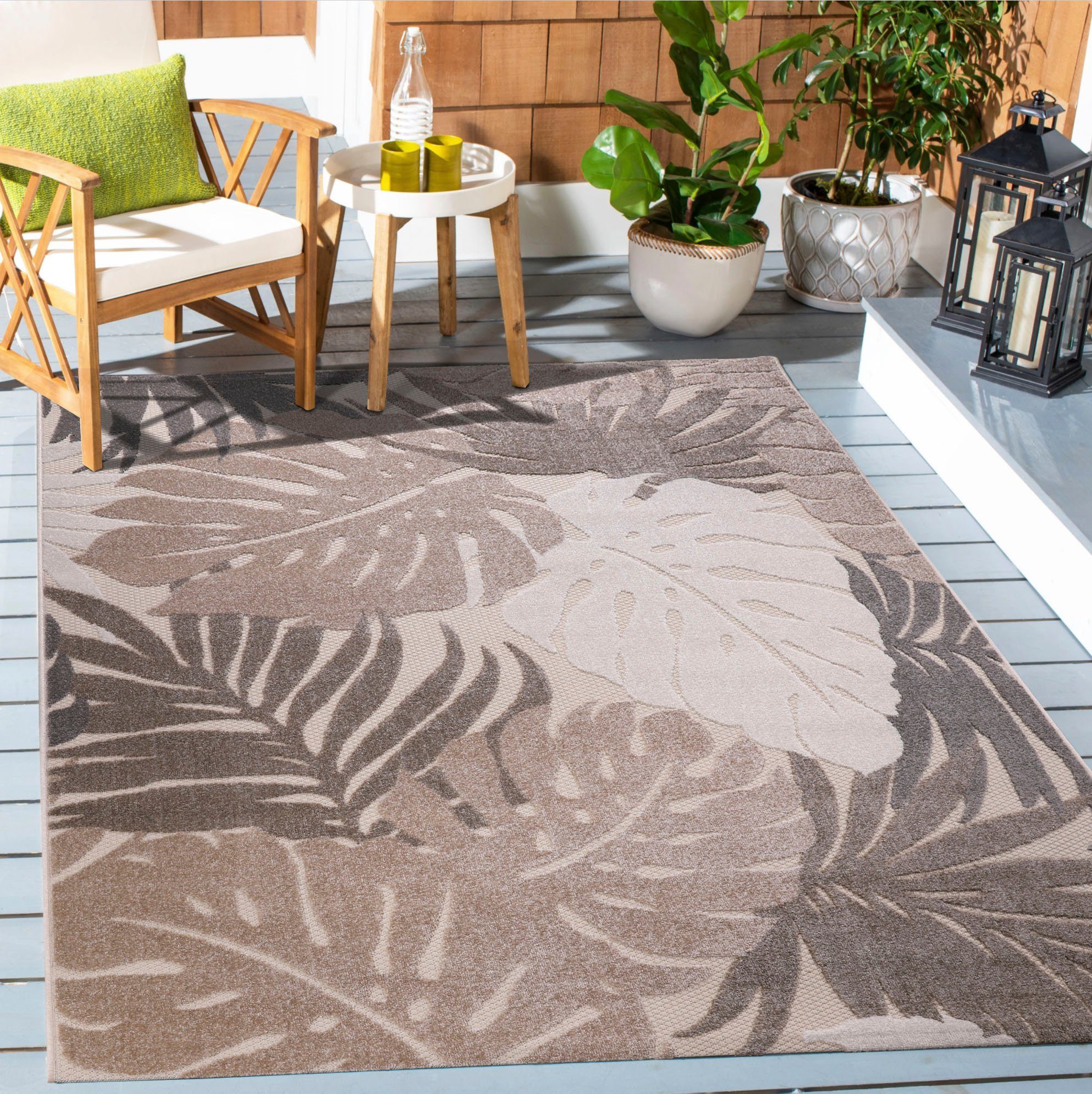 Teppich Floral, Sanat, rechteckig, Höhe: 6 mm, In- und Outdoor geeignet, florales Design, Balkon, Terasse natur | Kurzflor-Teppiche