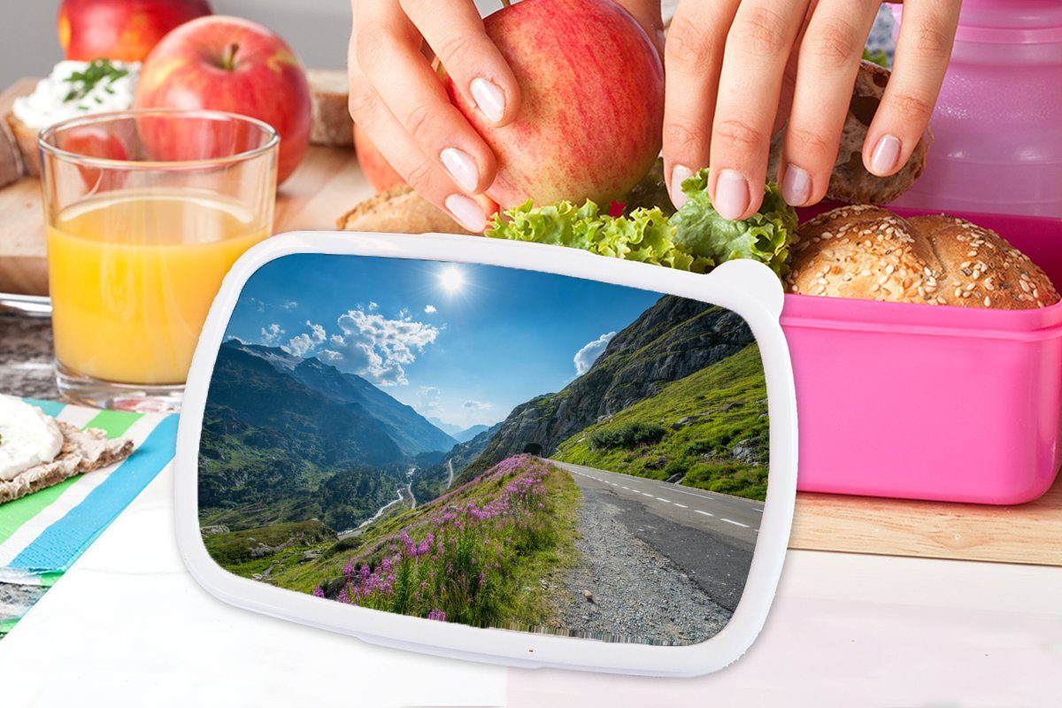 Kinder, Lunchbox Snackbox, Mädchen, Brotdose für Alpen rosa - Kunststoff Erwachsene, MuchoWow Schweiz Brotbox - Natur, Kunststoff, (2-tlg),