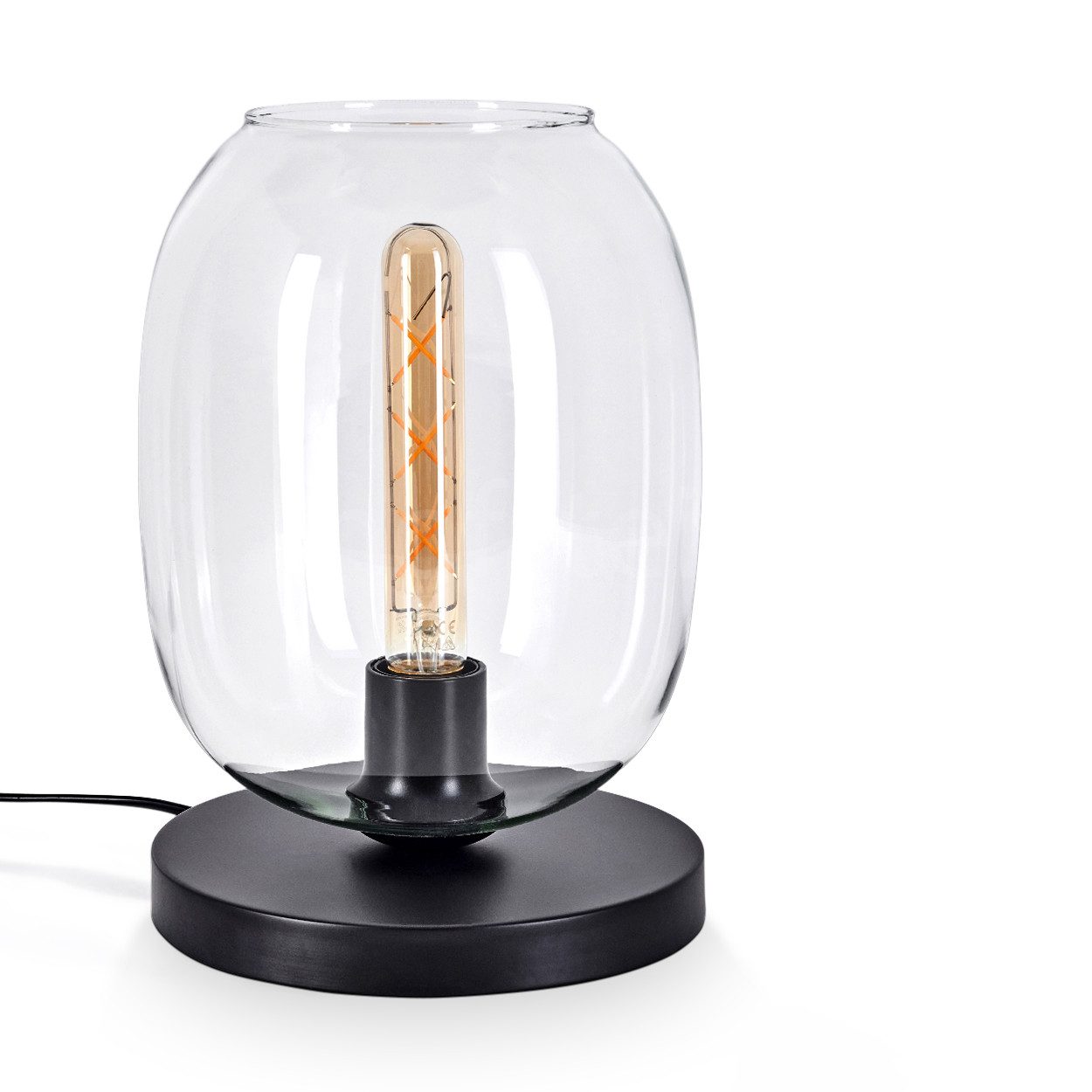 Tischleuchte Tischlampe aus Metall/Glas in Schwarz/Klar