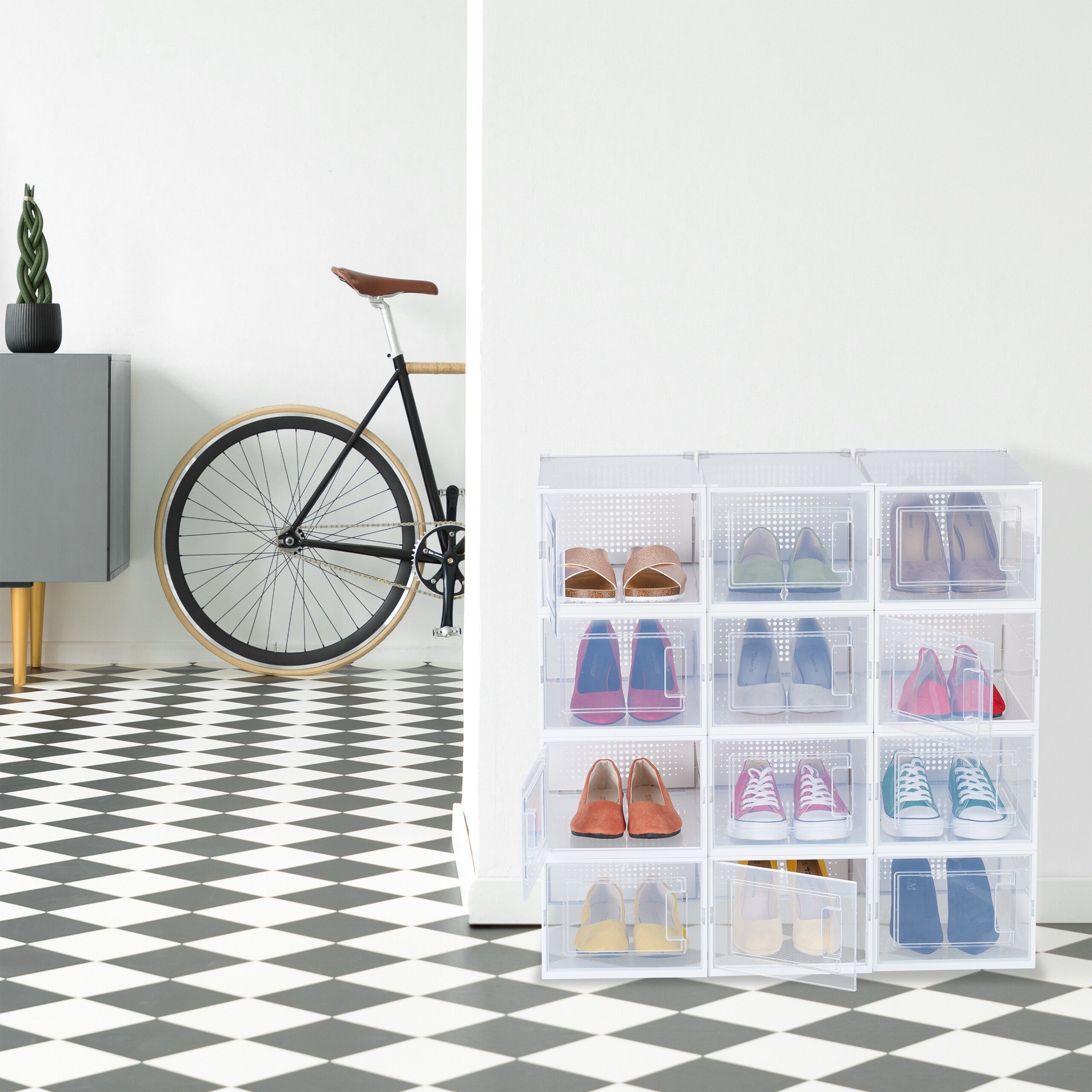 relaxdays Schuhbox 12er Pack Schuhboxen transparent