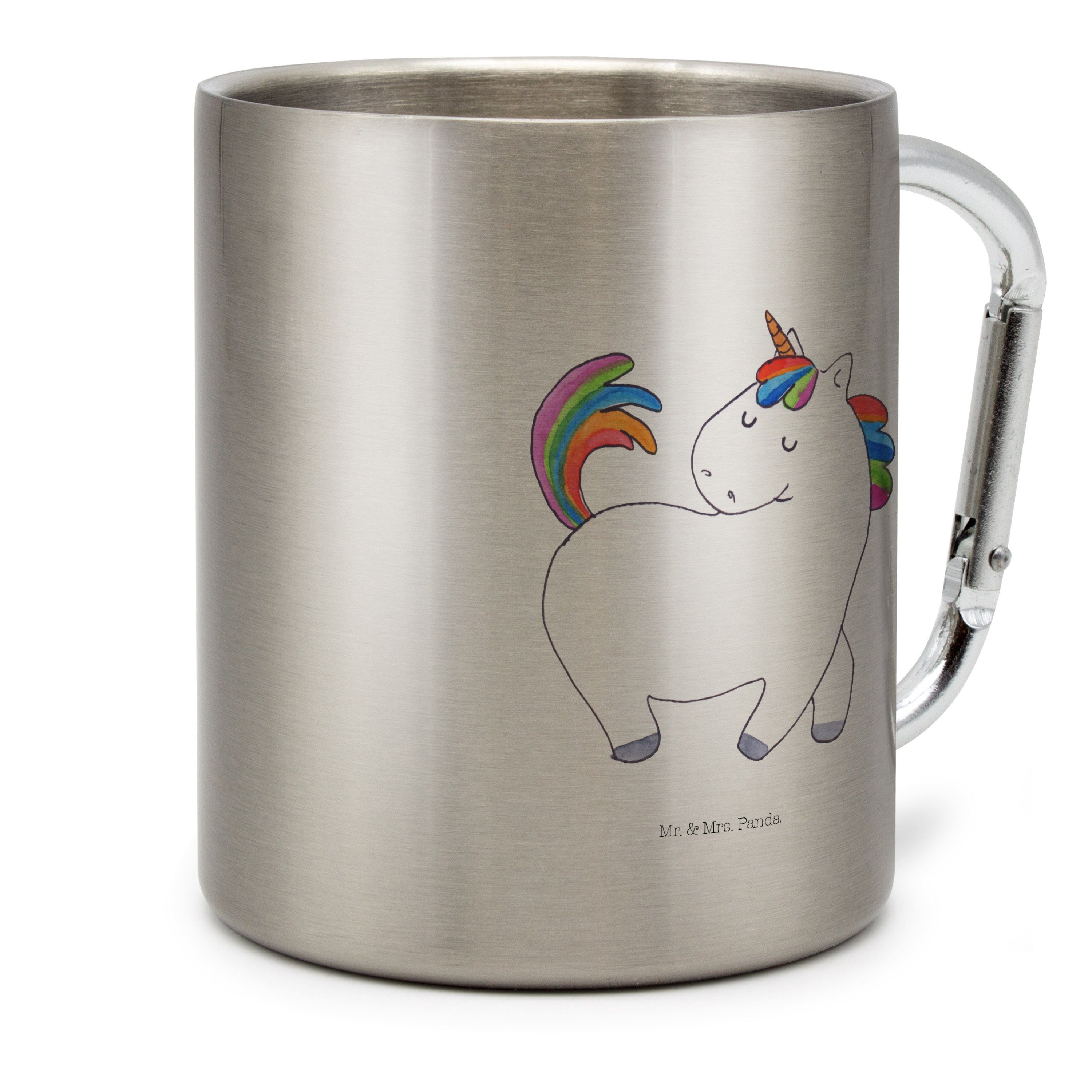 Mr. & Mrs. Panda Tasse Einhorn stolzierend - Transparent - Geschenk, Edelstahltasse, Reiten, Edelstahl