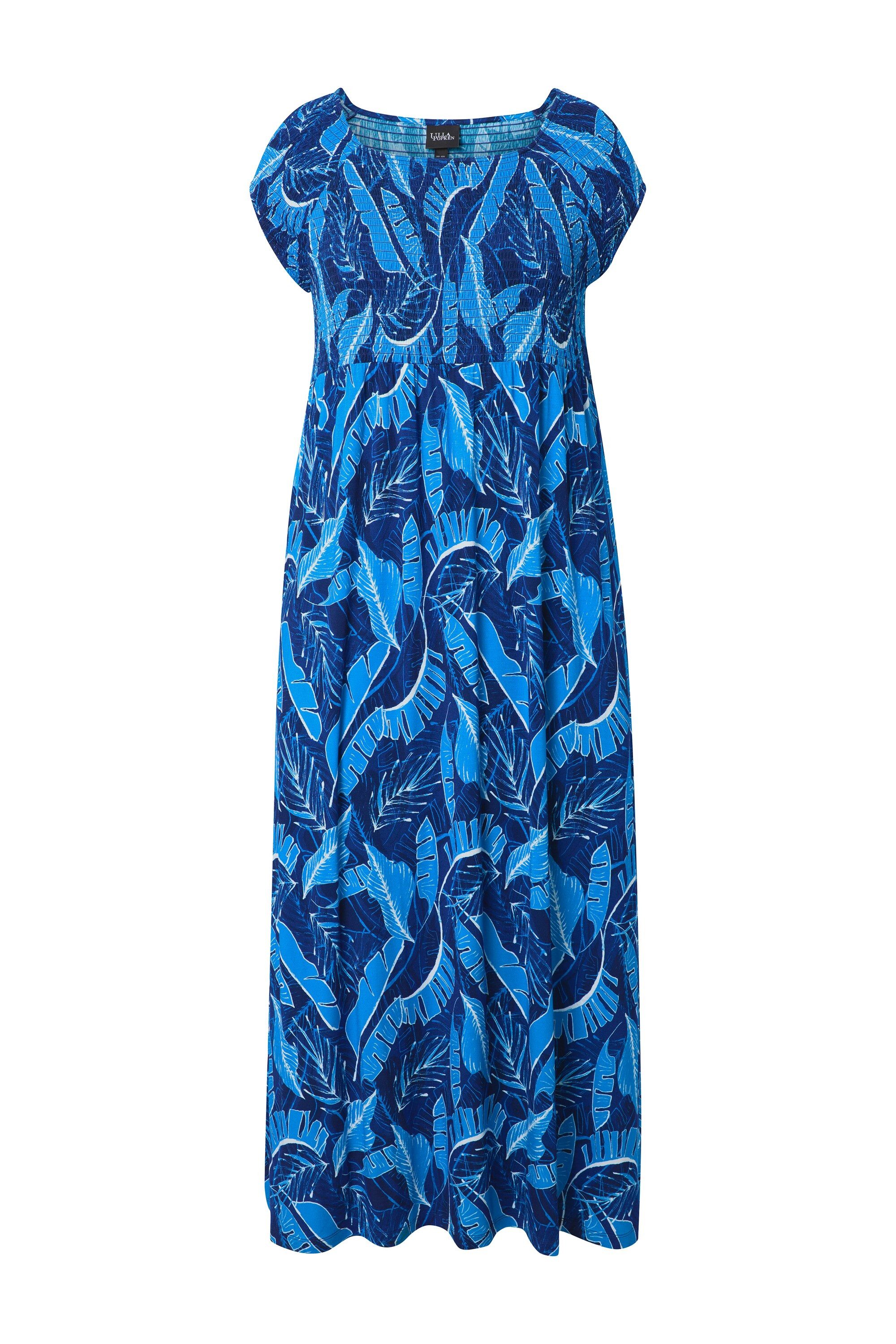 Ulla Popken Maxikleid Maxi-Smokkleid Blätter Carré-Ausschnitt Halbarm günstig online kaufen