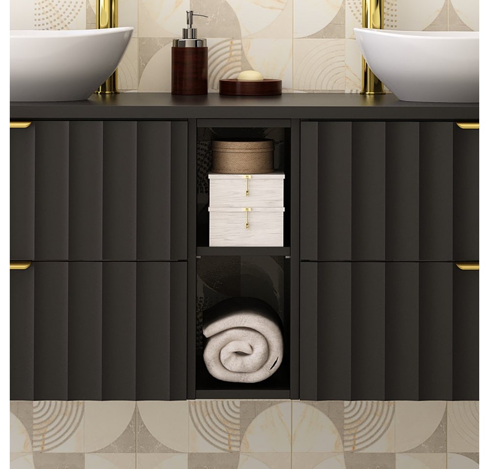Thumbnail - Lomadox Waschtisch AVOLA-140, Waschtischunterschrank Badezimmerschrank 140 cm breit modern schwarz