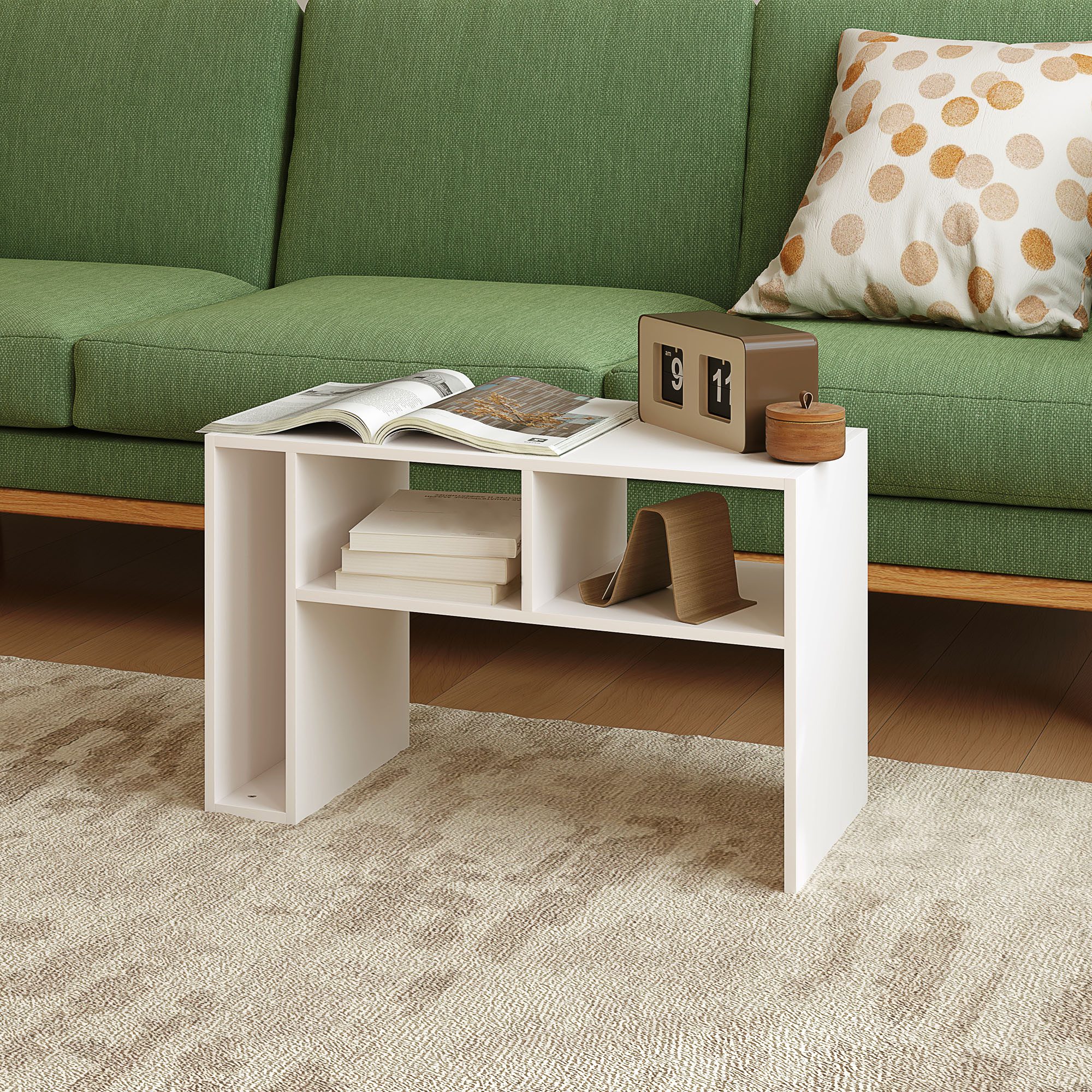 HOMCOM Beistelltisch Couchtisch mit Rollen, Schreibtisch mit 4 Regalen (Sof günstig online kaufen