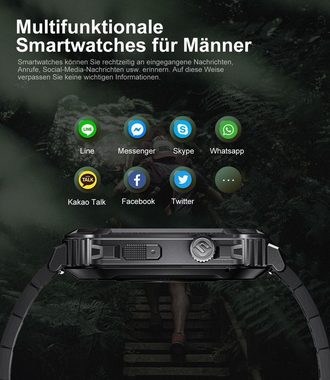 Lige Smartwatch (1,96 Zoll, Android iOS), 2023 Herren mit Telefonfunktion HD Militär 120+ Sportmod Wasserdicht