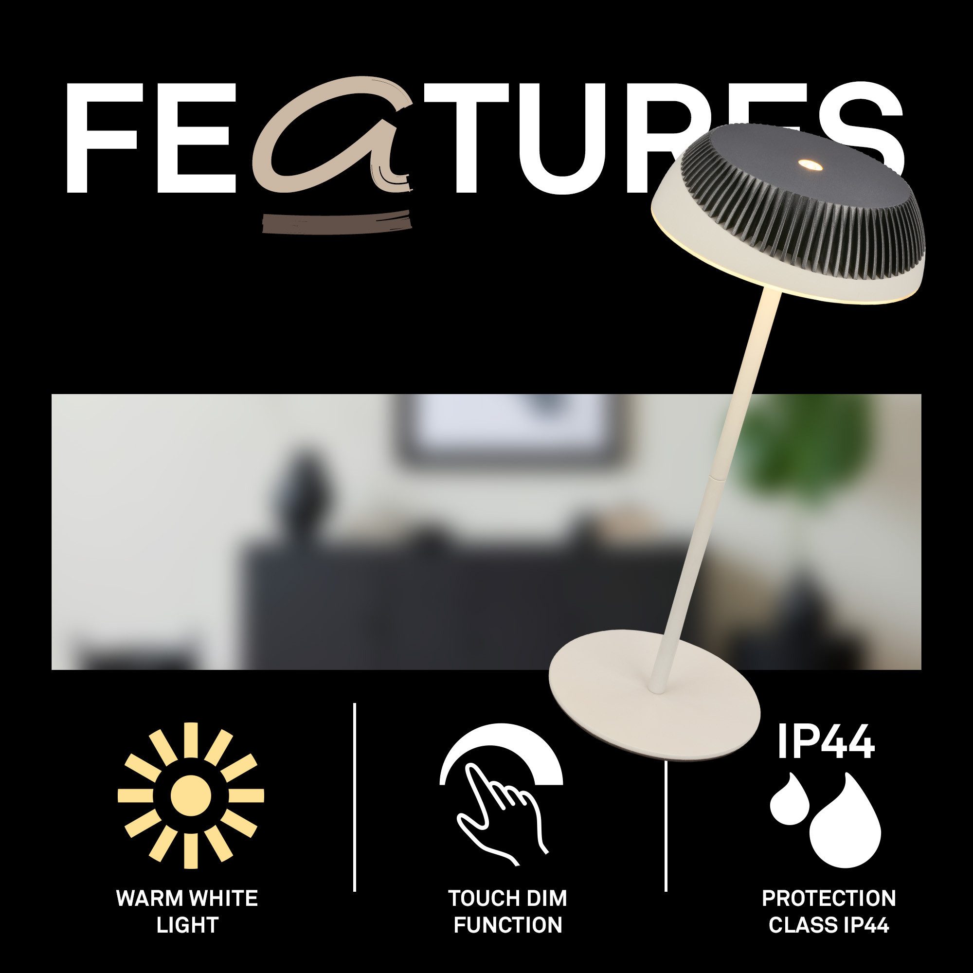 Briloner Leuchten LED Tischleuchte Tischlampe kabellos Akku USB-C Touch dimmbar Design Award, LED wechselbar, Warmweiß, 14x32 cm, Akku tauschbar, Indoor/Outdoor, Wohnzimmer, Flur, Balkon