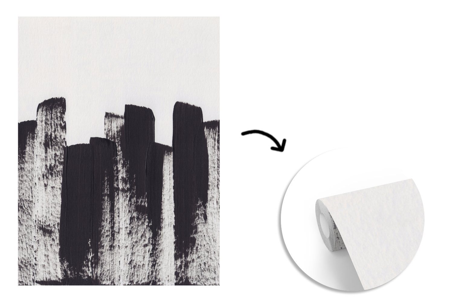 MuchoWow Fototapete Farbe - Abstrakt Schwarz - (4 Wandtapete Vinyl Tapete Montagefertig Wohnzimmer, St), - Weiß, für Matt, bedruckt