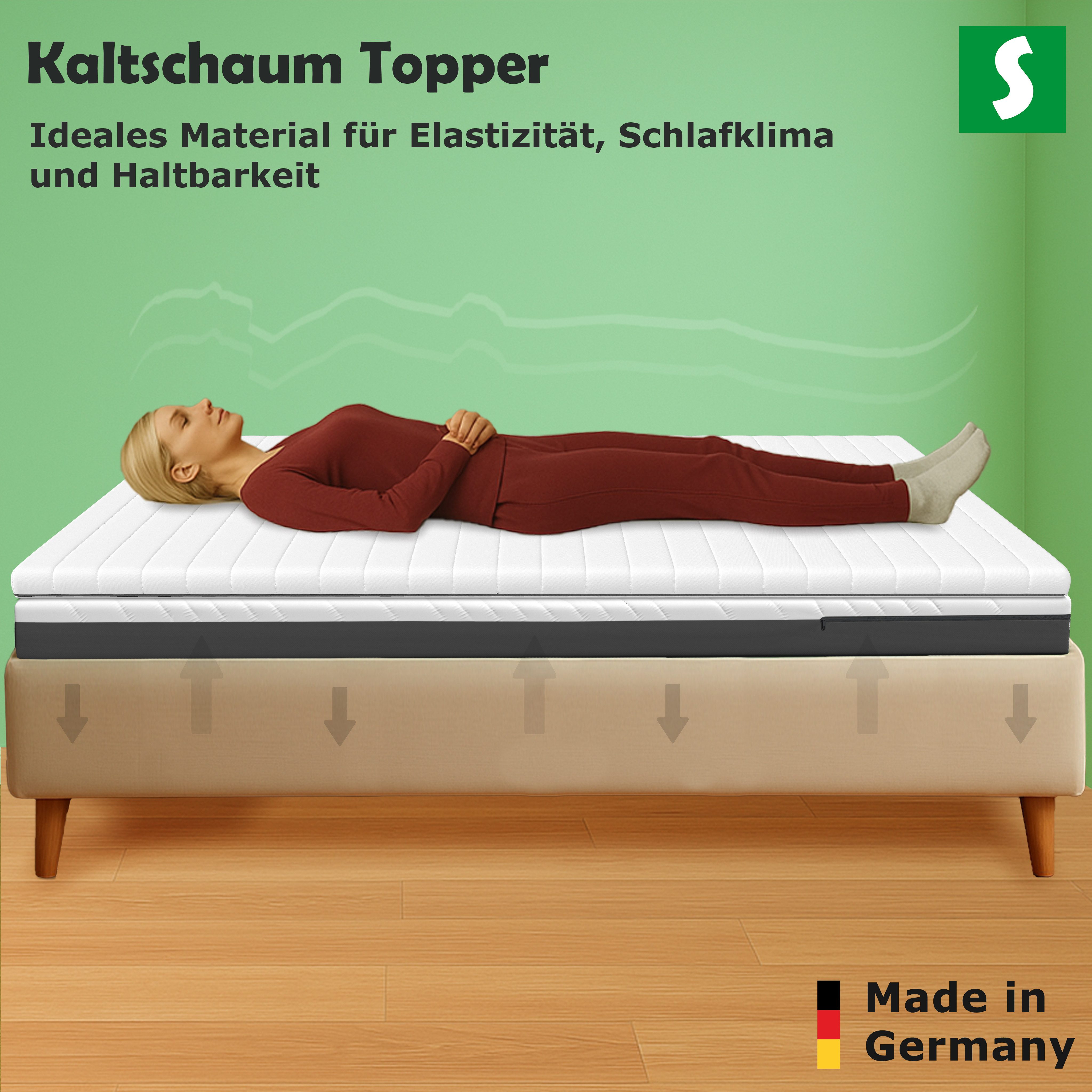 Schlaftroll, Topper Kaltschaum Topper 90x200–180x200 cm – Ergonomische Matratzenauflage, 5 cm hoch, Komfort-Topper in vielen Größen – atmungsaktiv & zertifiziert
