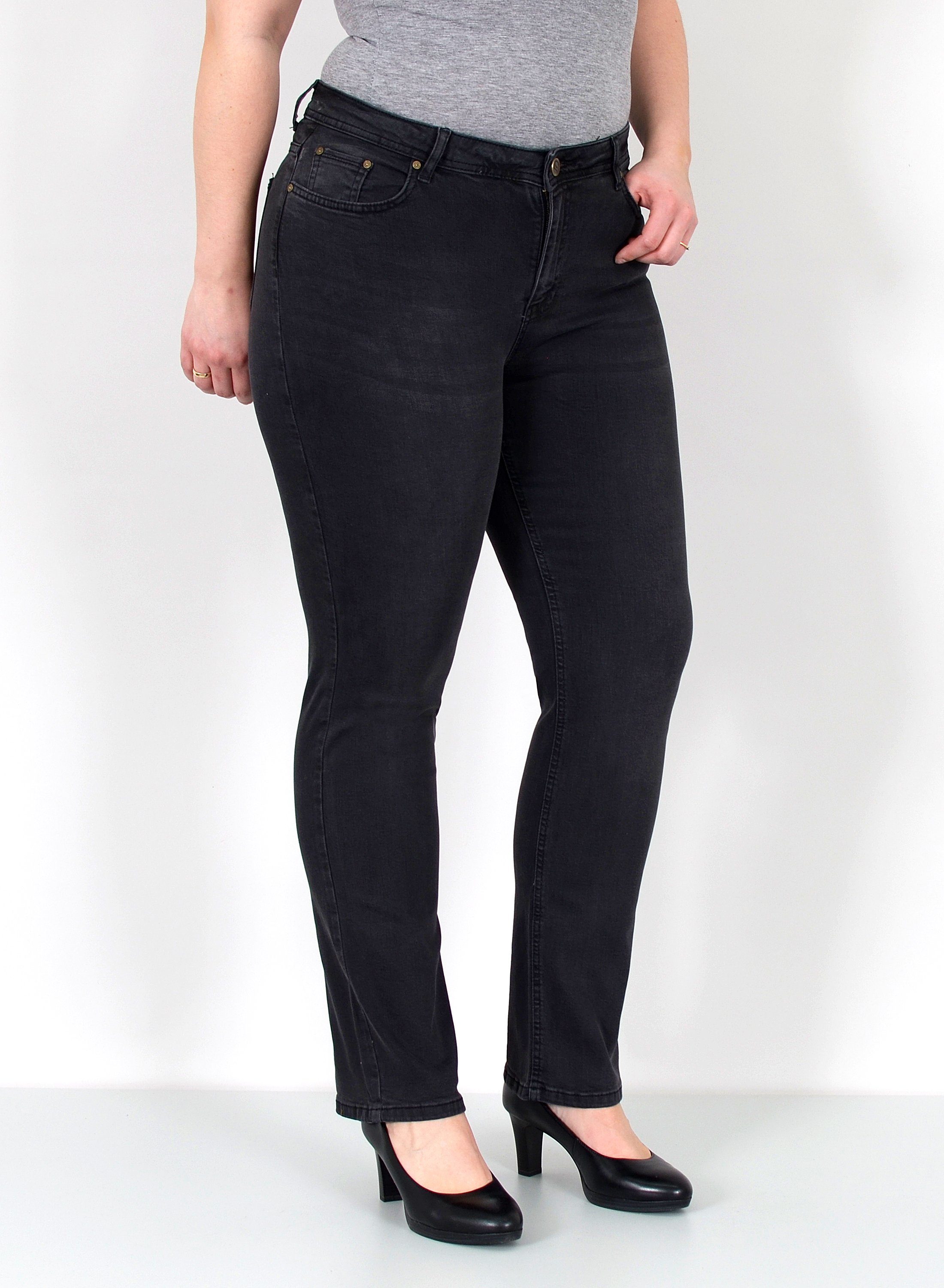 ESRA Straight-Jeans Damen Jeanshose Gerader Schnitt Stretch Hose hoher Bund bis Plus Size Straight Jeans Damen High Waist Hose Stretch Jeans Regular Übergröße