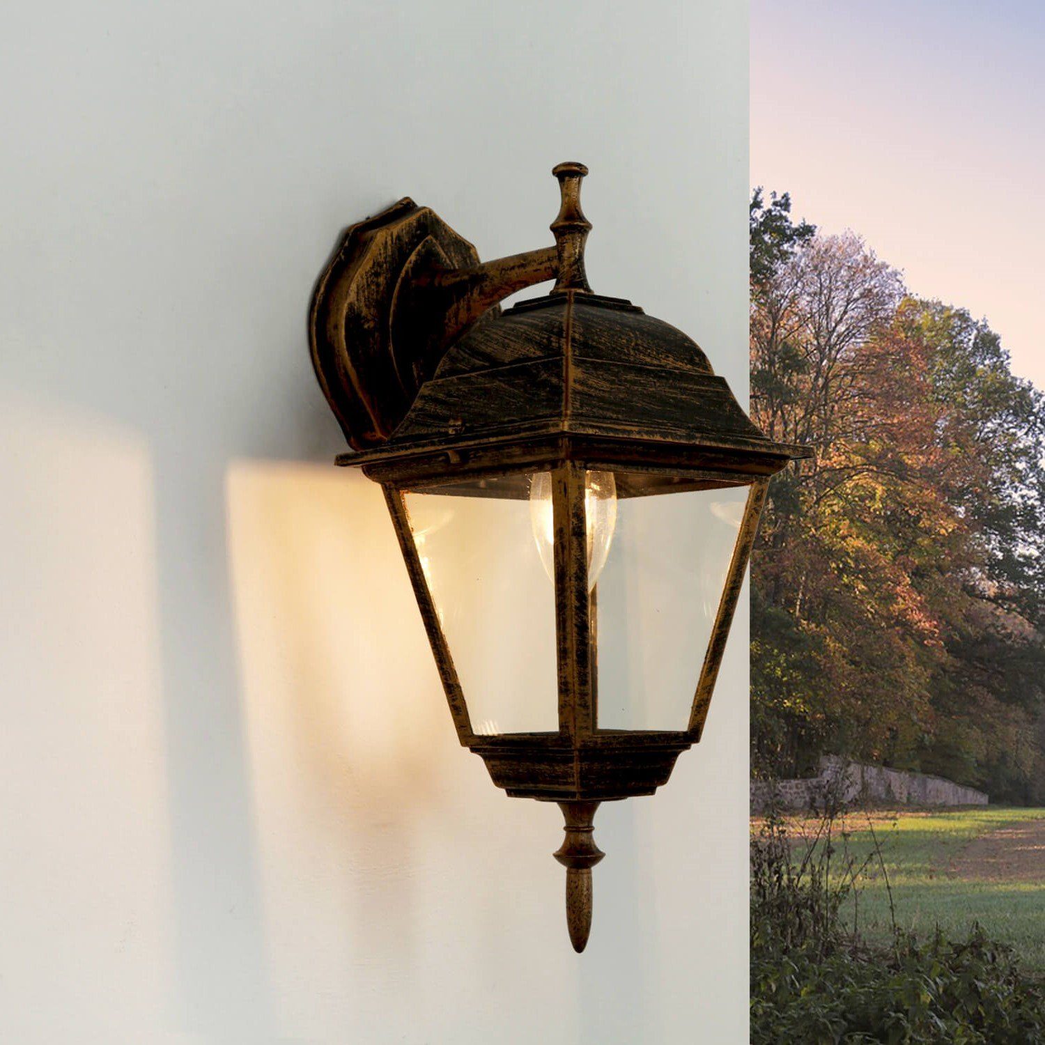 Wandlampe TIROL, Außen Licht-Erlebnisse Schwarz Kupfer Haus Laterne Rustikal ohne Garten IP44 Leuchtmittel, Außen-Wandleuchte
