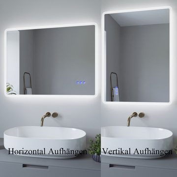 AQUALAVOS Badspiegel LED Badspiegel mit Touch-Schalter 80x60cm Energiesparend Beleuchtung, Spiegel mit 6400K Kaltweiß & Warmweiß 3000K, horizontal und vertikal